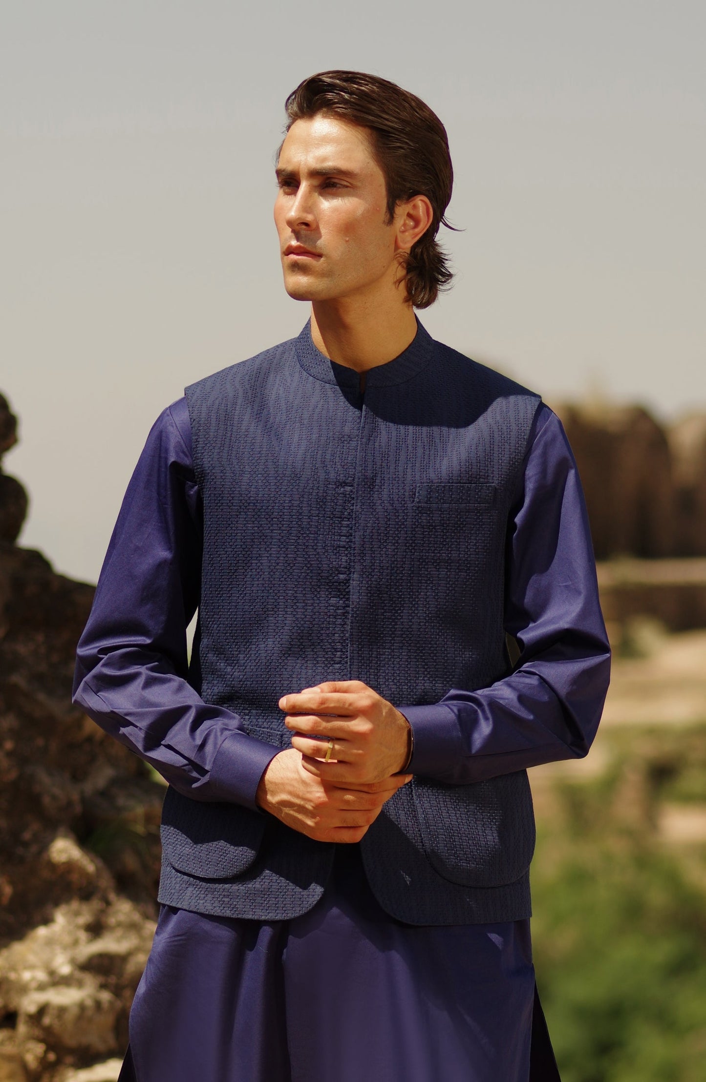 Mens Texture Dobby Waist Coat
