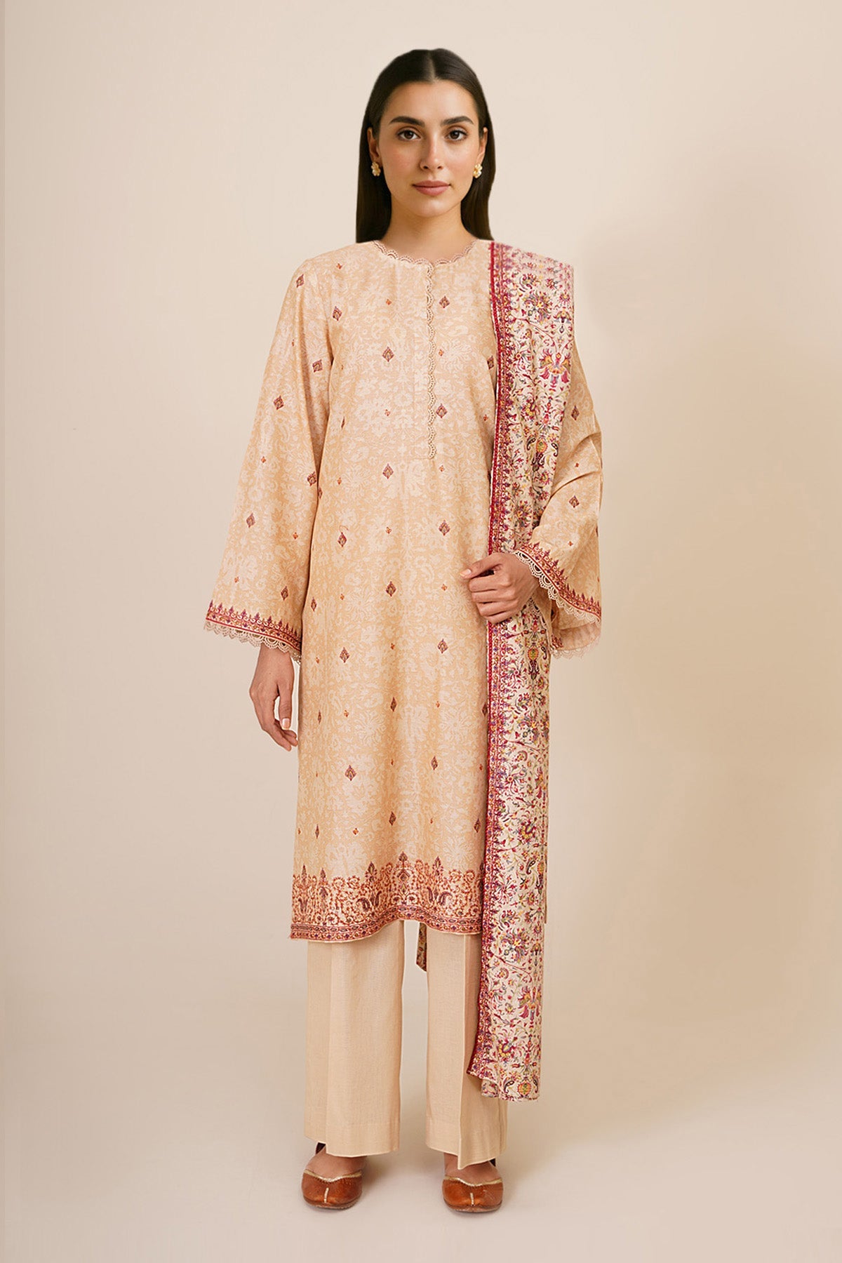 3 Piece - Printed & Embroidered Khaddar Suit - C6397 - Shop Now at Kayseria