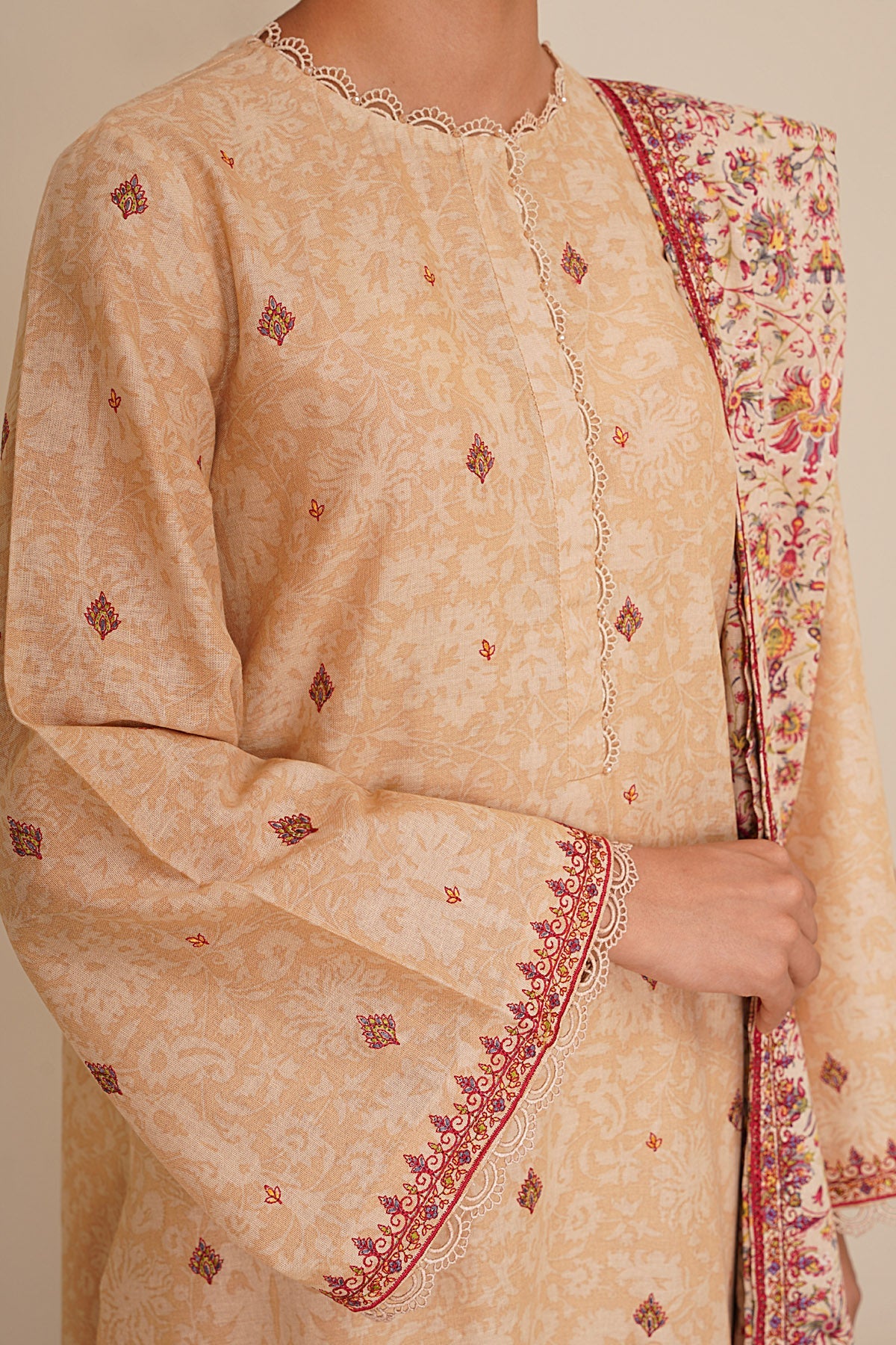 3 Piece - Printed & Embroidered Khaddar Suit - C6397 - Shop Now at Kayseria