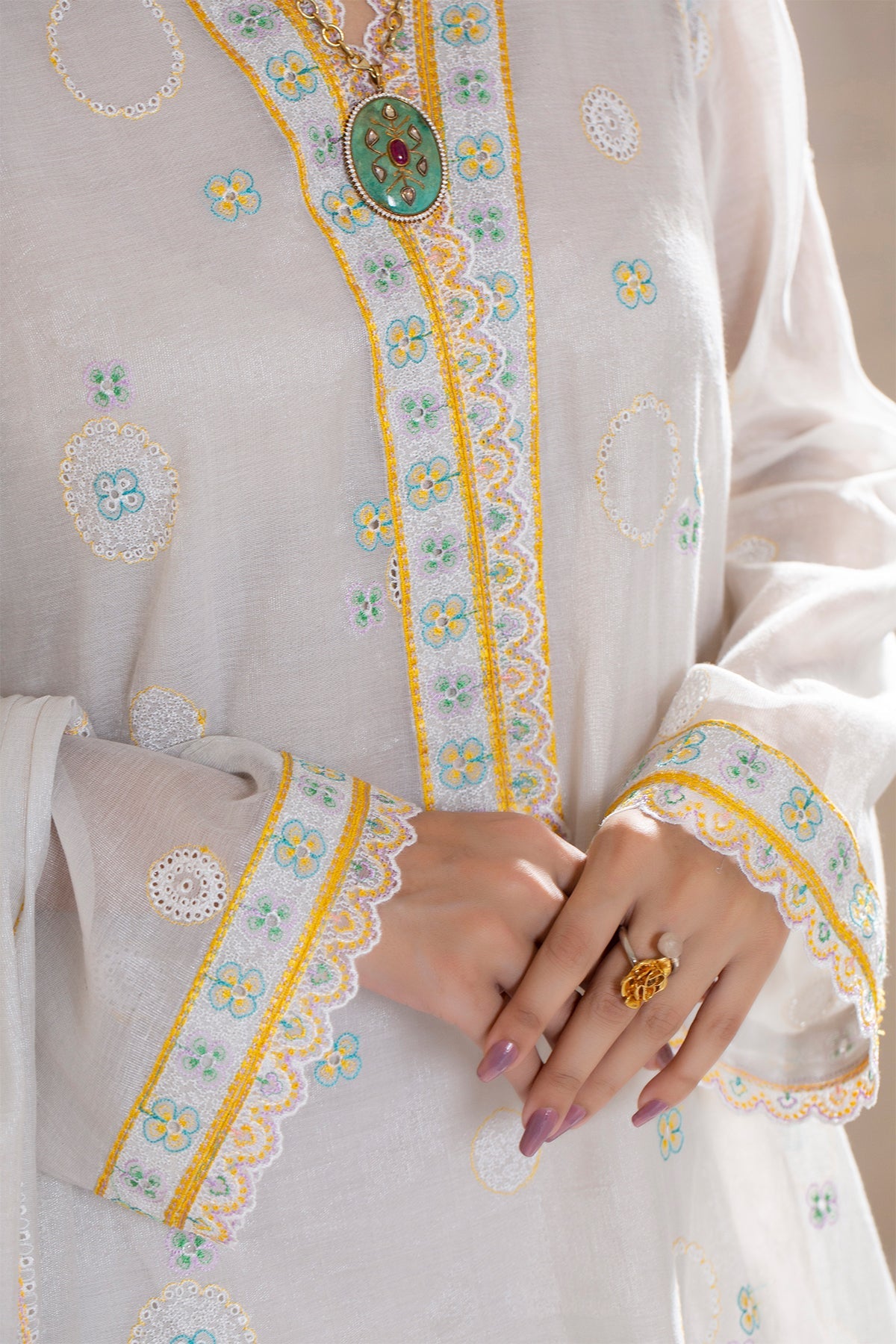 white christmas dresses EMBROIDERED MASURI CH12-04 – Qamaash main image 1