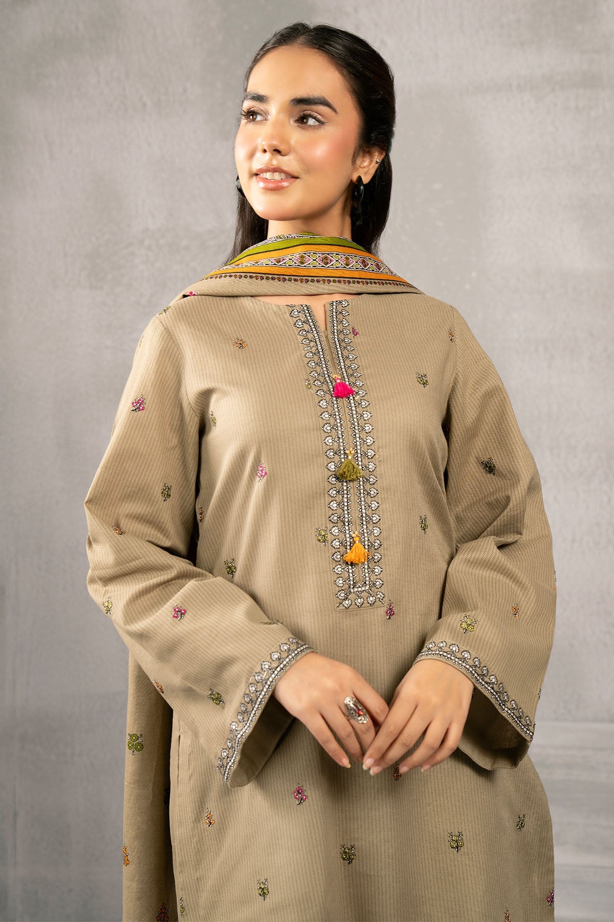 3 Piece - Embroidered Khaddar Suit - Shop Now at Kayseria