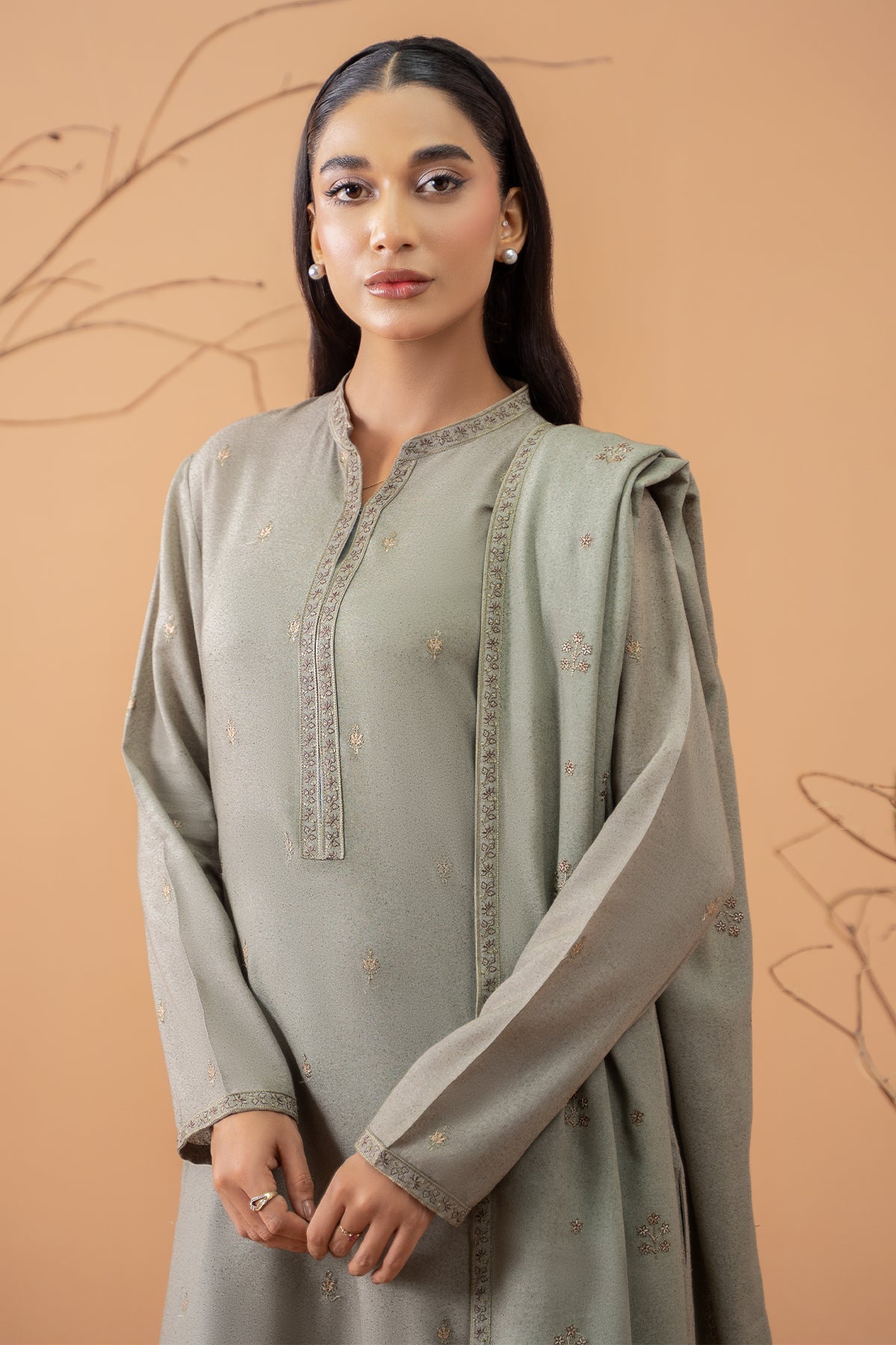 3 Piece -  Embroidered Karandi Suit - C6076-2 - Shop Now at Kayseria