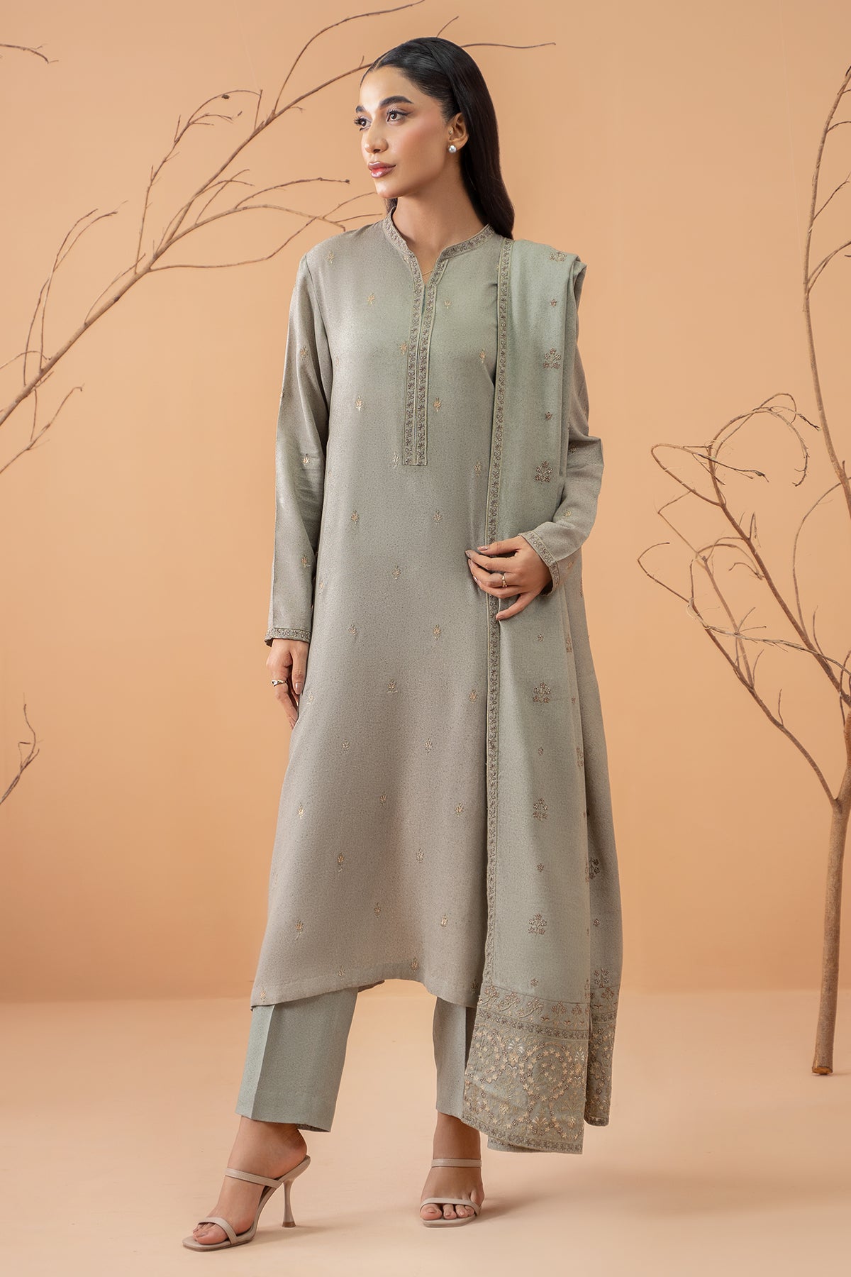 3 Piece -  Embroidered Karandi Suit - C6076-2 - Shop Now at Kayseria