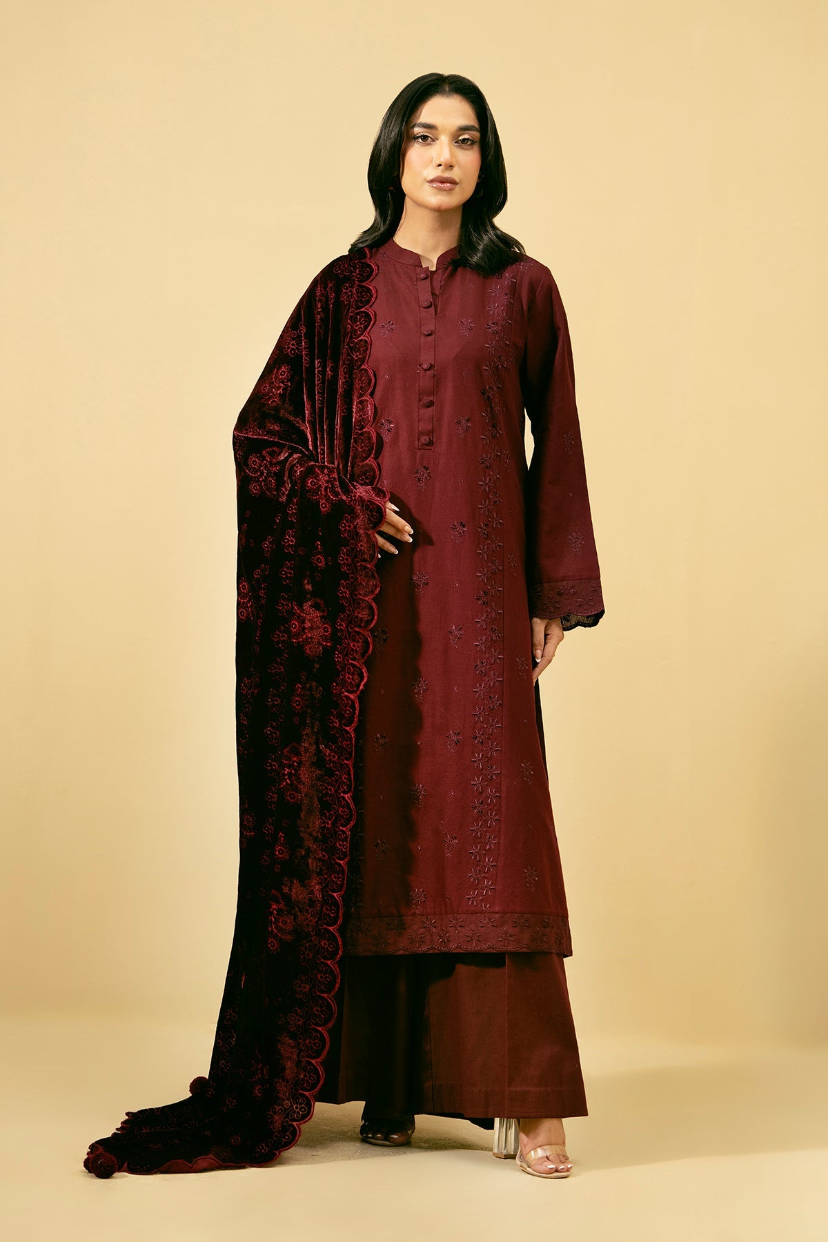 3 Piece - Embroidered Khaddar Suit - Shop Now at Kayseria