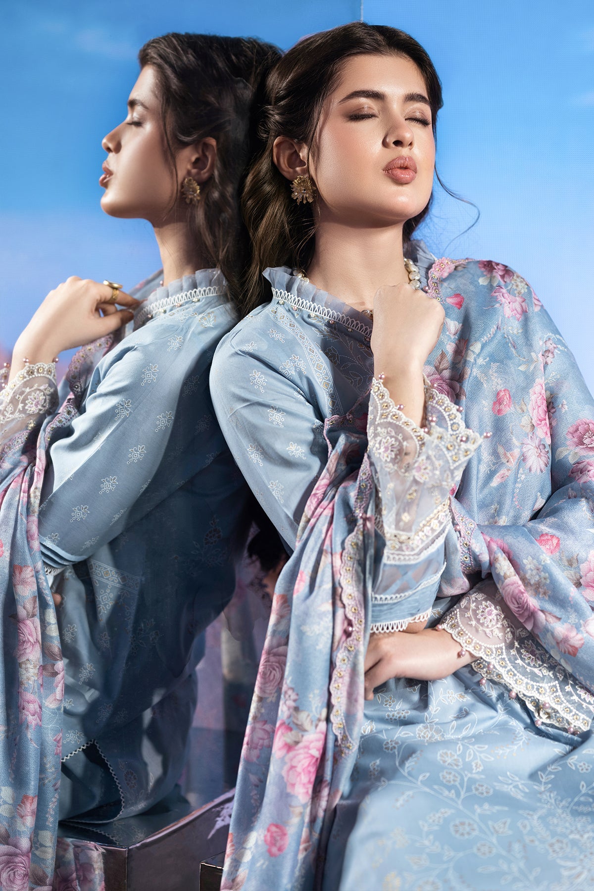 3 Piece - Printed & Embroidered Suit - C6130 - Shop Now at Kayseria