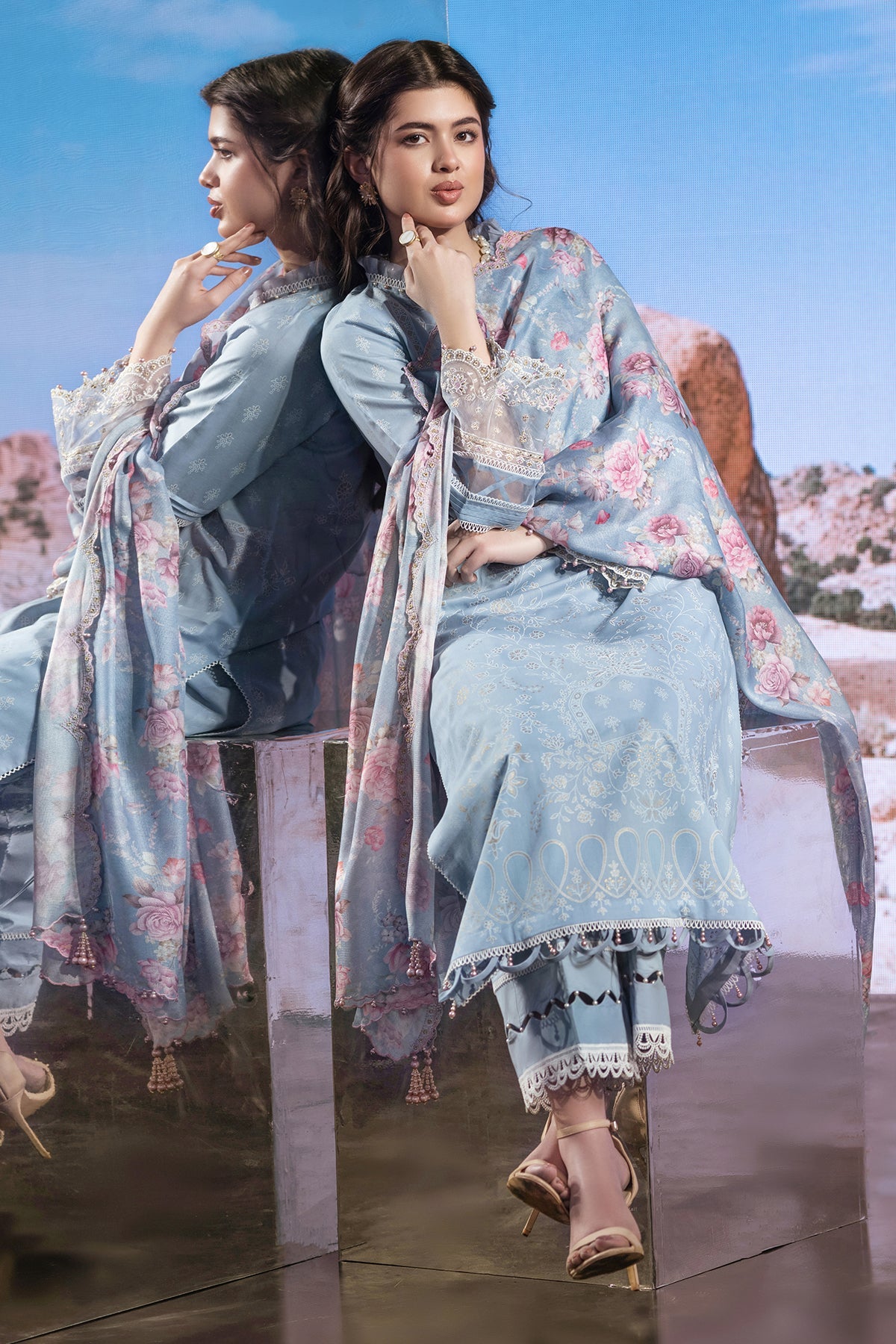3 Piece - Printed & Embroidered Suit - C6130 - Shop Now at Kayseria