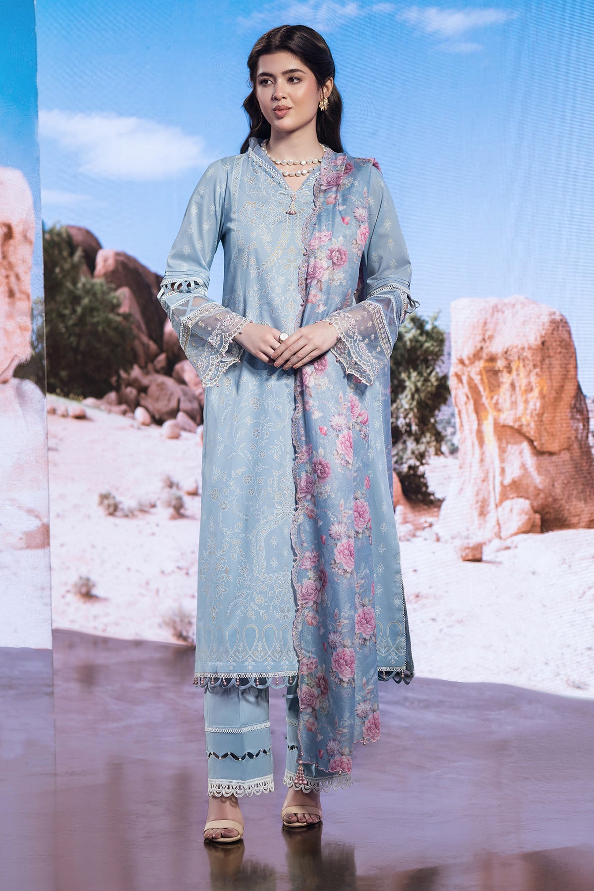 3 Piece - Printed & Embroidered Suit - C6130 - Shop Now at Kayseria