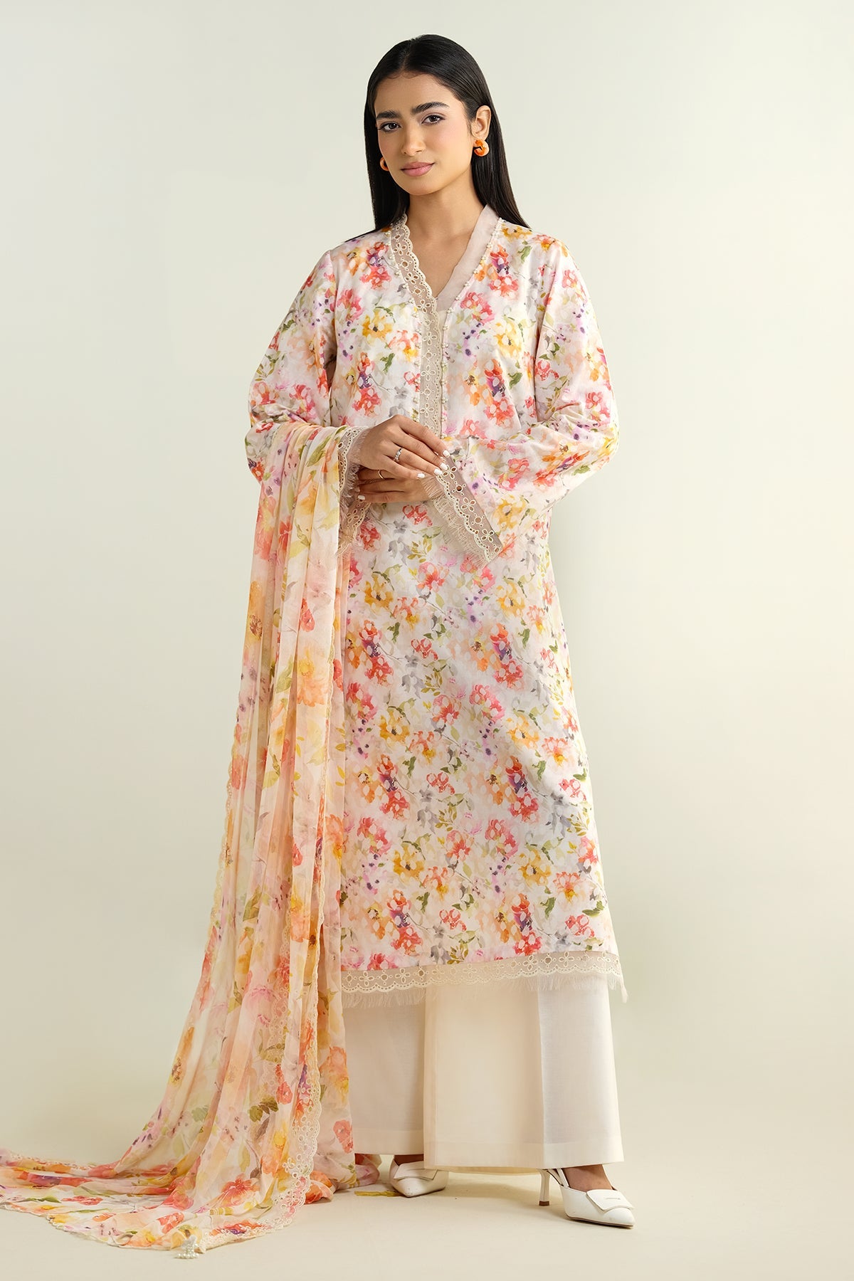 3 Piece - Printed & Embroidered Suit - C6134 - Shop Now at Kayseria