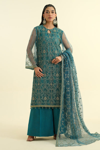 4 Piece - Embroidered & Embellished Poly Net Suit - E1479 - Shop Now at Kayseria