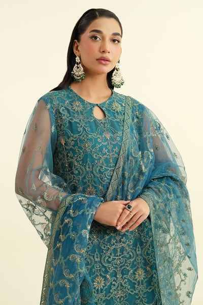 4 Piece - Embroidered & Embellished Poly Net Suit - E1479 - Shop Now at Kayseria