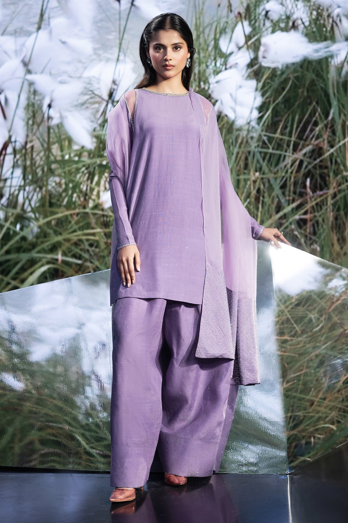 3 Piece - Embellished Silk Suit - KPS25-P3490 - Shop Now at Kayseria