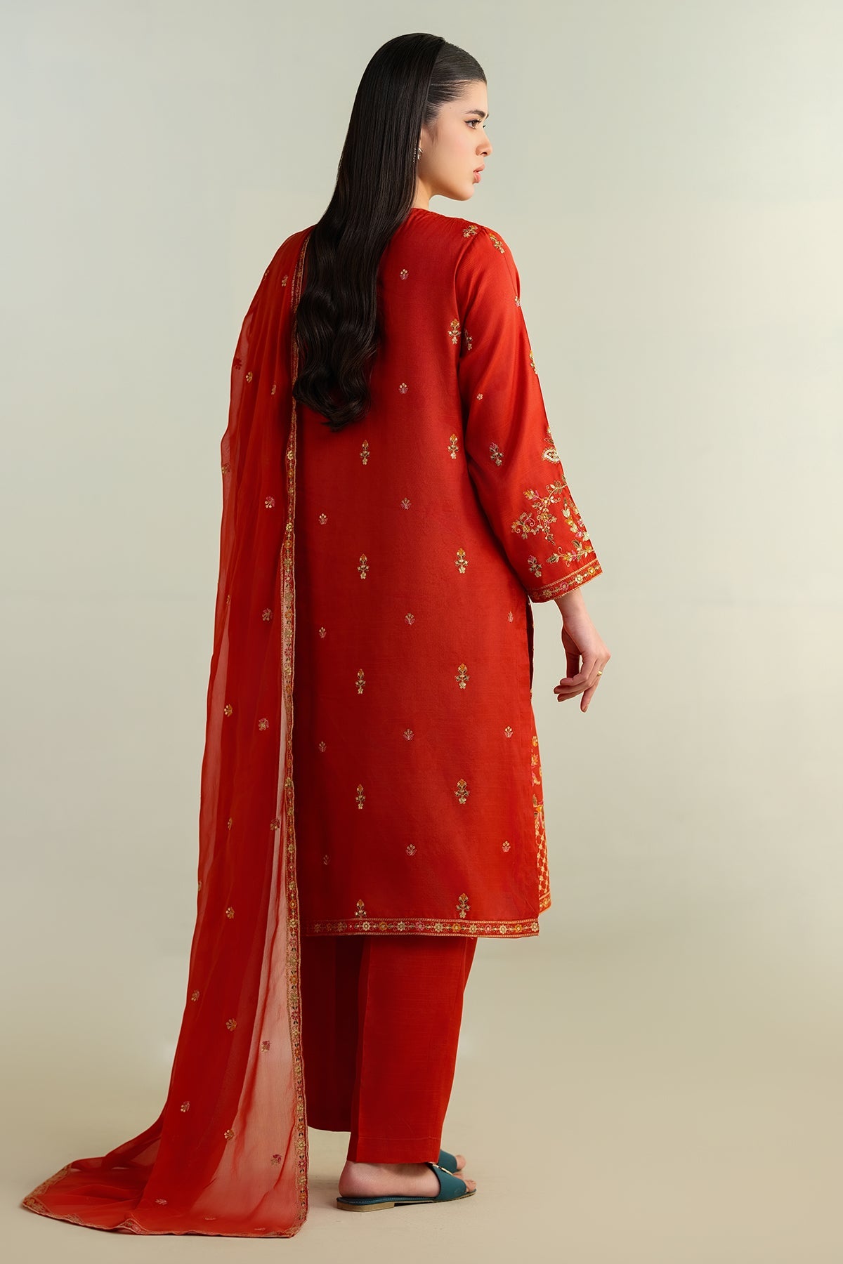 3 Piece - Embroidered Silk Suit - KPW24-P3161-161 - Shop Now at Kayseria