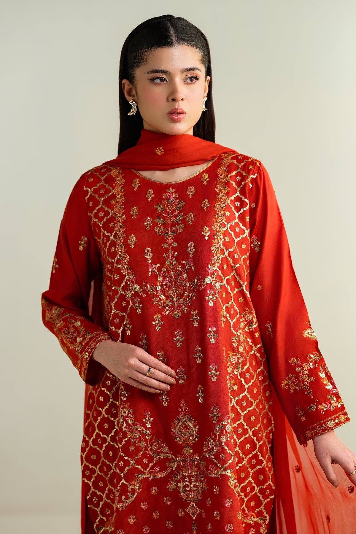 3 Piece - Embroidered Silk Suit - KPW24-P3161-161 - Shop Now at Kayseria