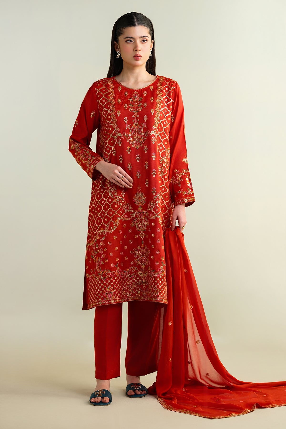 3 Piece - Embroidered Silk Suit - KPW24-P3161-161 - Shop Now at Kayseria