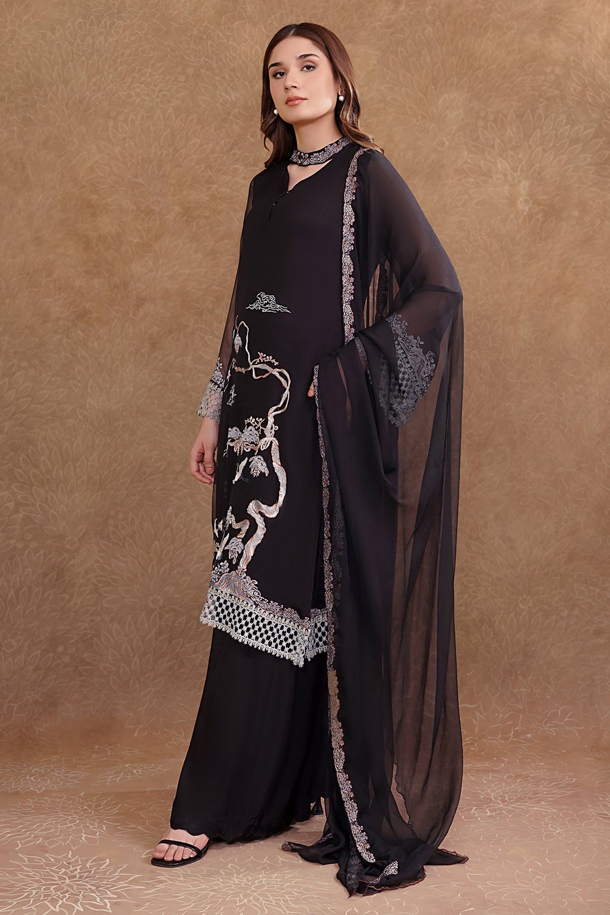 2 Piece - Embroidered Pure Chiffon Suit - MC1204-6 - Shop Now at Kayseria