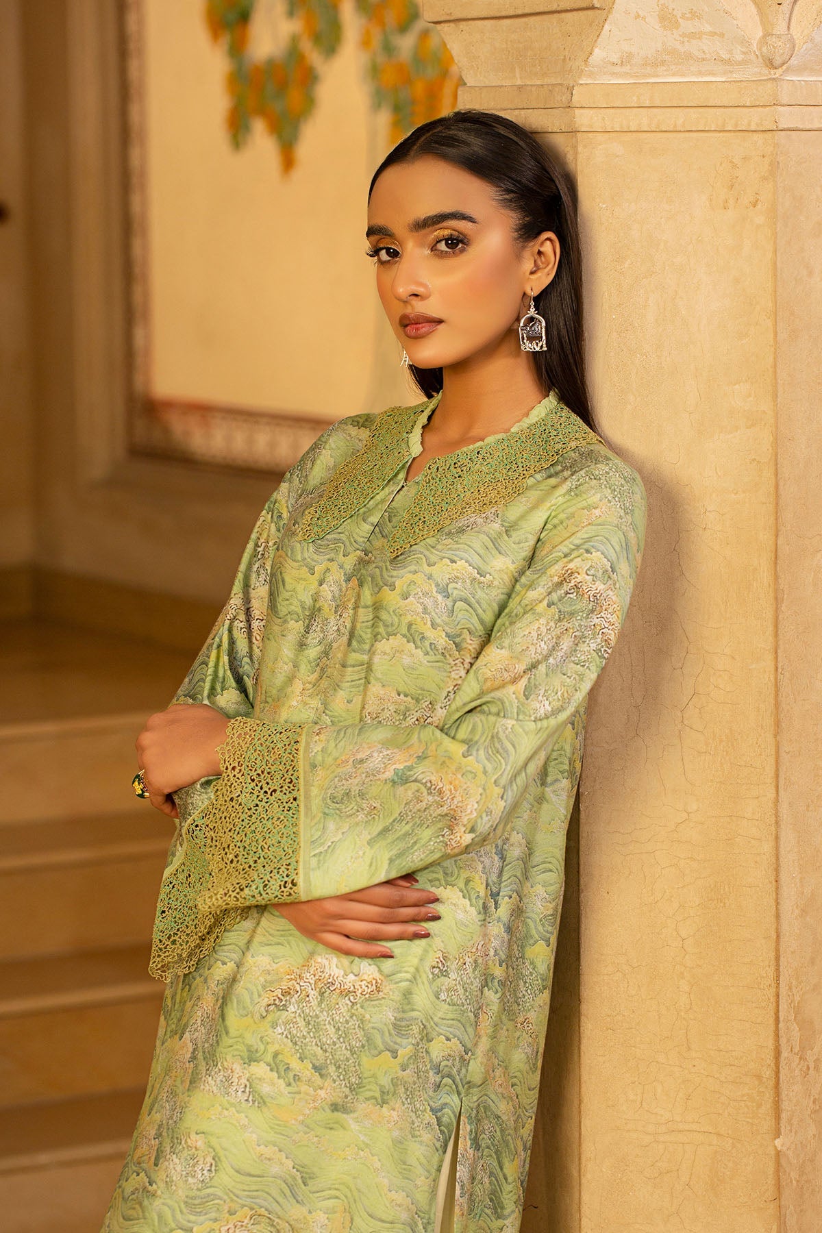 2 Piece - Printed & Embroidered Viscose Silk Suit - MCP1413 - Shop Now at Kayseria