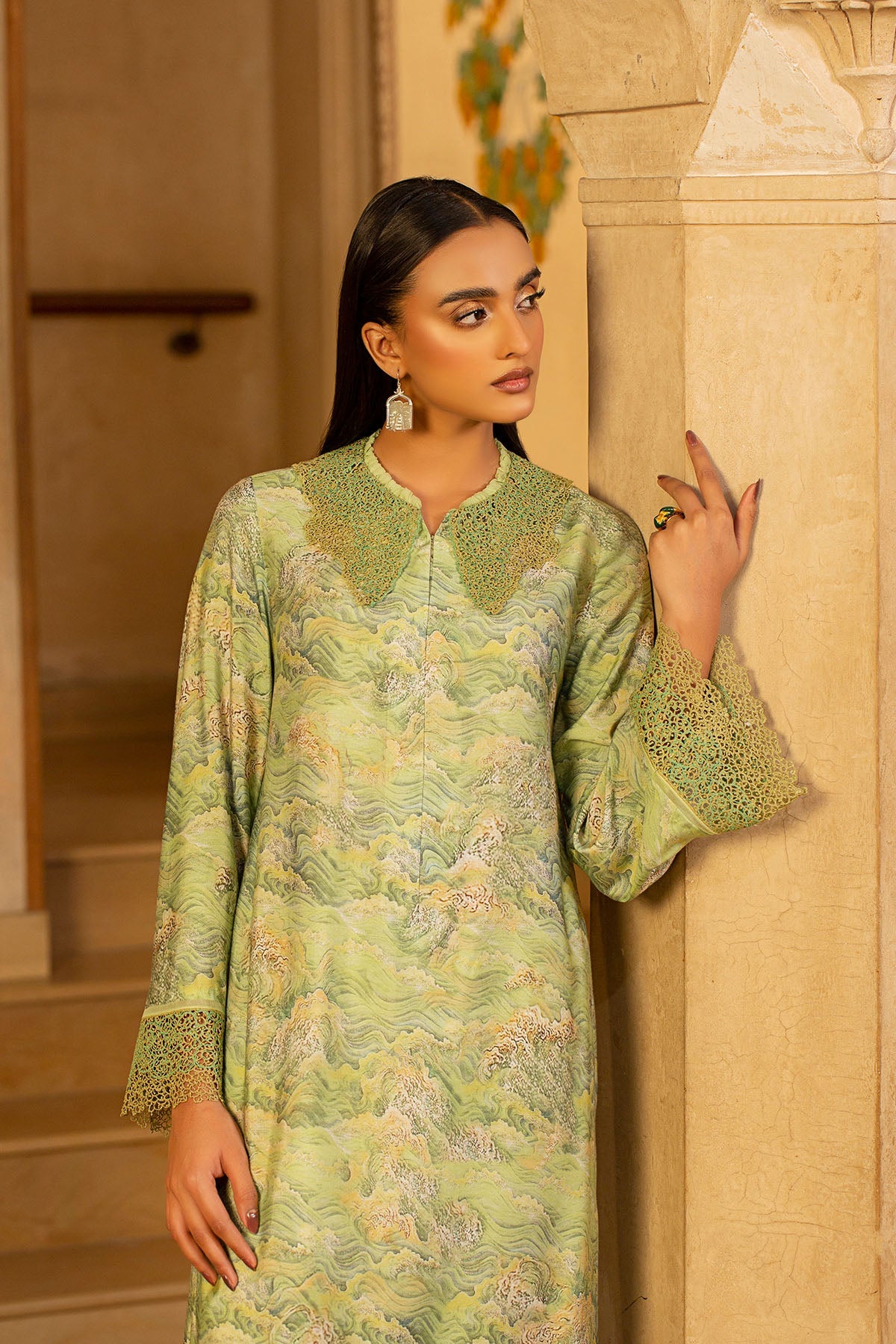 2 Piece - Printed & Embroidered Viscose Silk Suit - MCP1413 - Shop Now at Kayseria