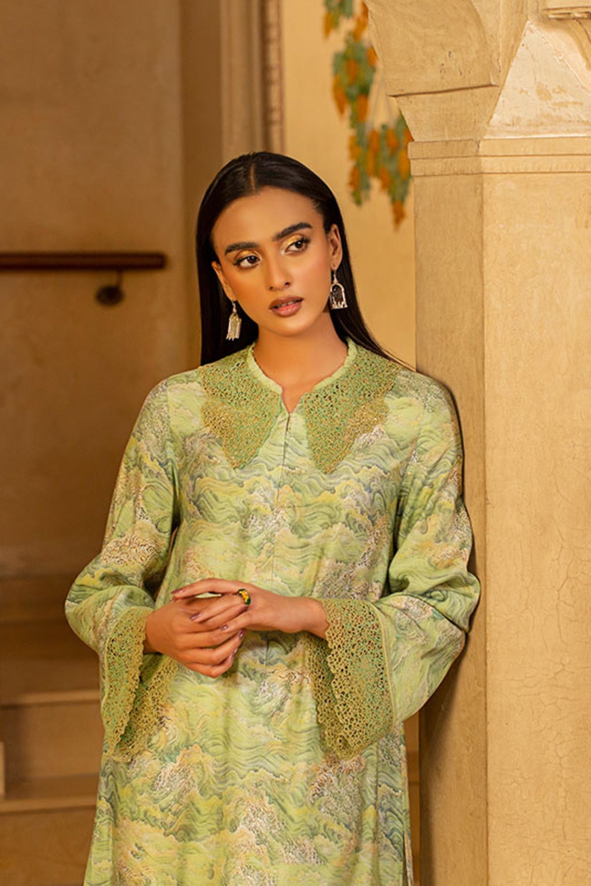 2 Piece - Printed & Embroidered Viscose Silk Suit - MCP1413 - Shop Now at Kayseria