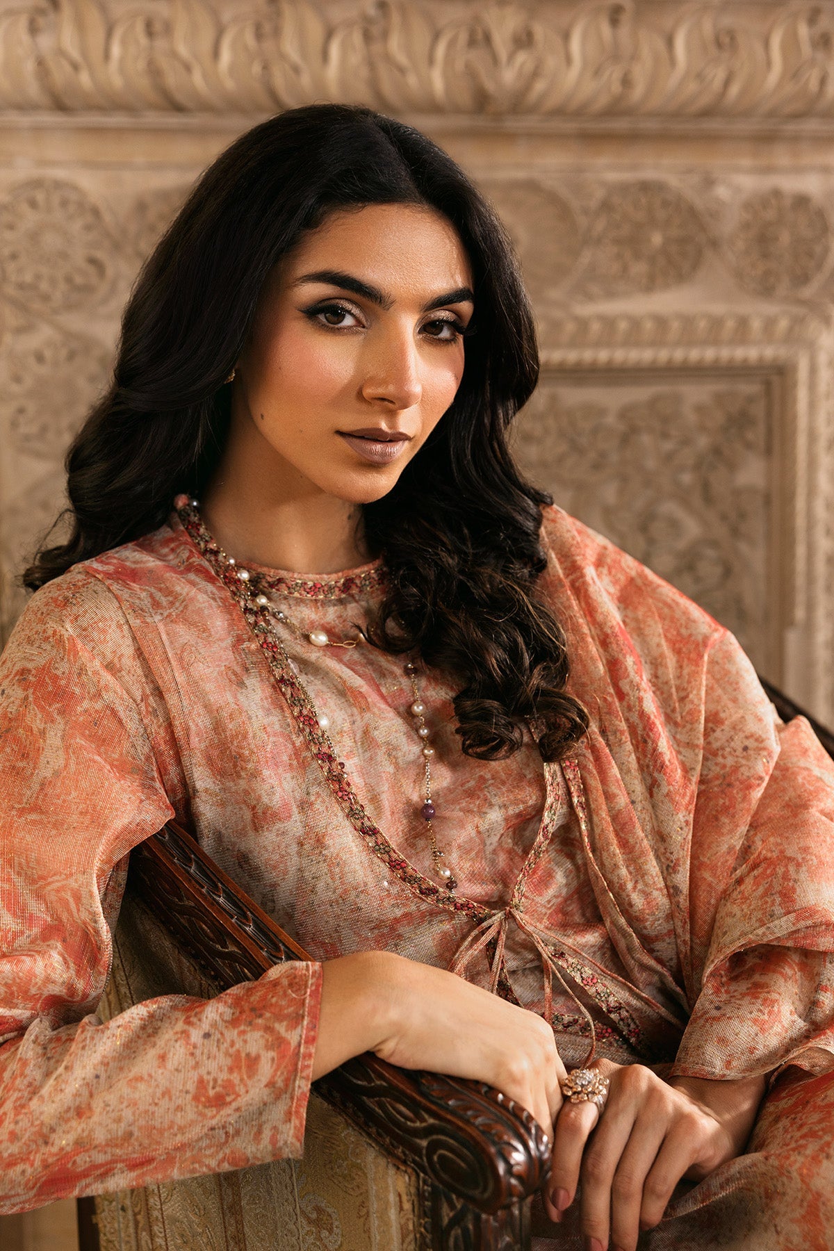 4 Piece - Printed & Embroidered Shimmer Net Suit - MCP1714 - Shop Now at Kayseria