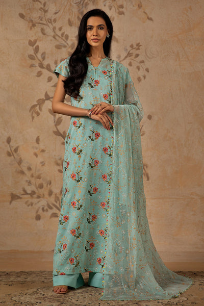 3 Piece - Printed & Embroidered Malmal Suit - MC1234-1 - Shop Now at Kayseria