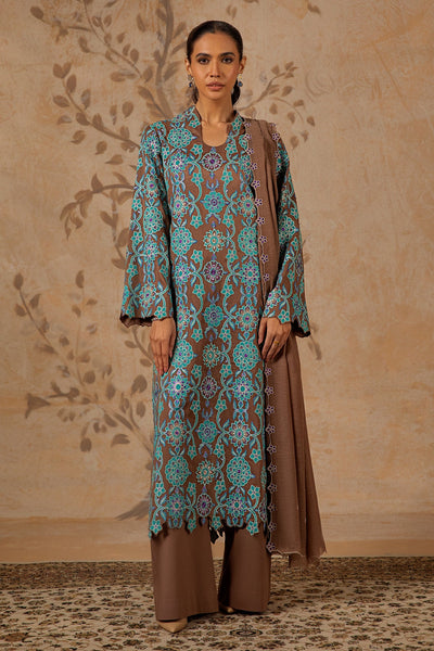 3 Piece - Dyed & Embroidered Malmal Suit - MC1215-27 - Shop Now at Kayseria