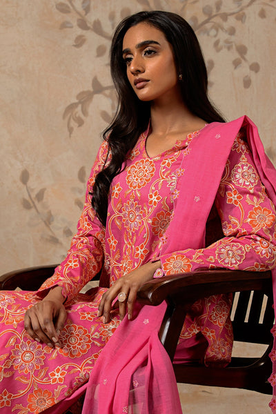 3 Piece - Dyed & Embroidered Malmal Suit - MC1215-19 - Shop Now at Kayseria