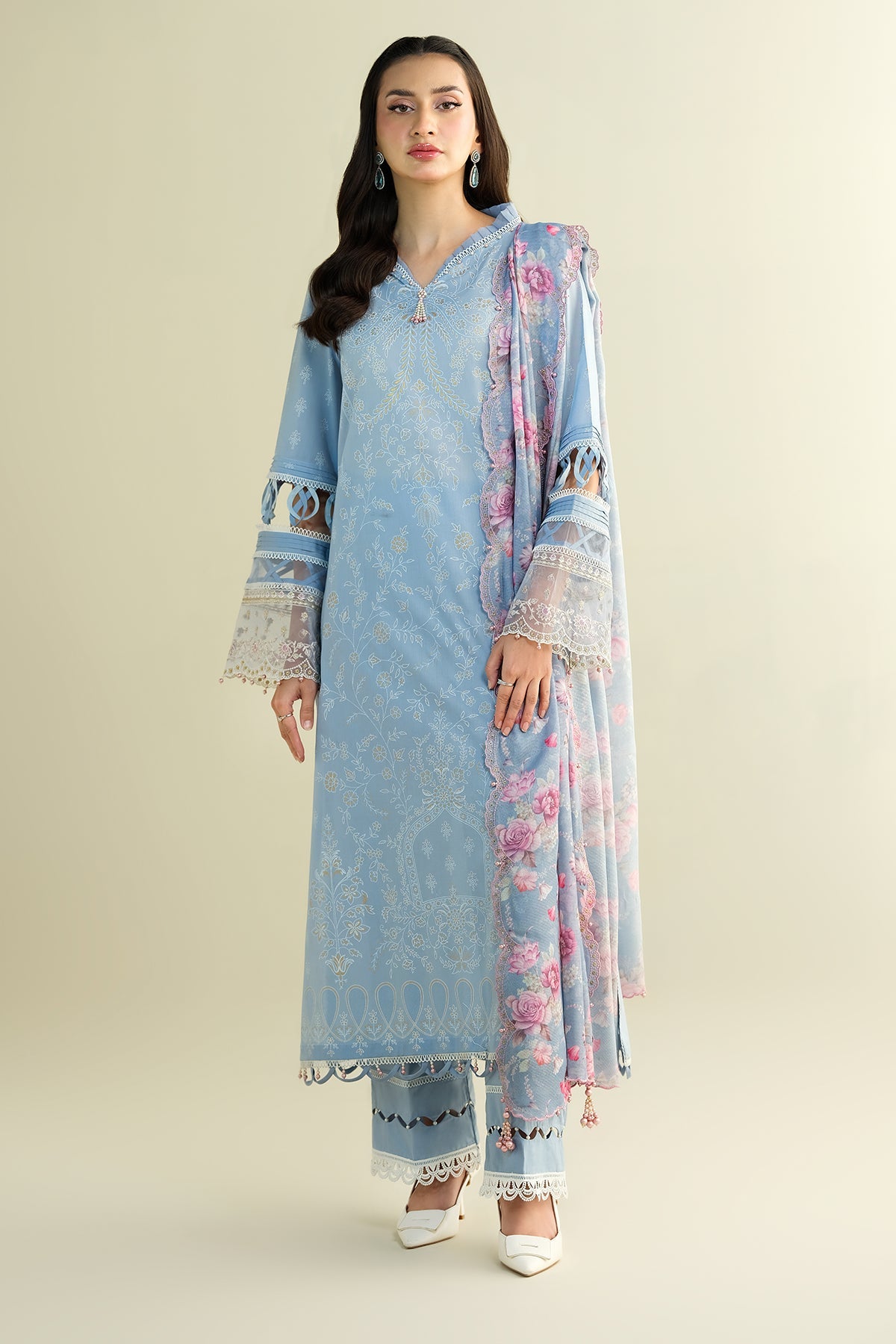 3 Piece - Printed & Embroidered Suit - C6130 - Shop Now at Kayseria