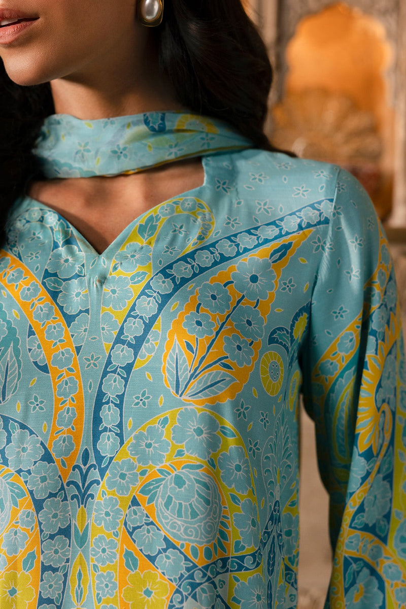 3 Piece - Printed Raw Silk Suit - MCP1730-3 - Shop Now at Kayseria