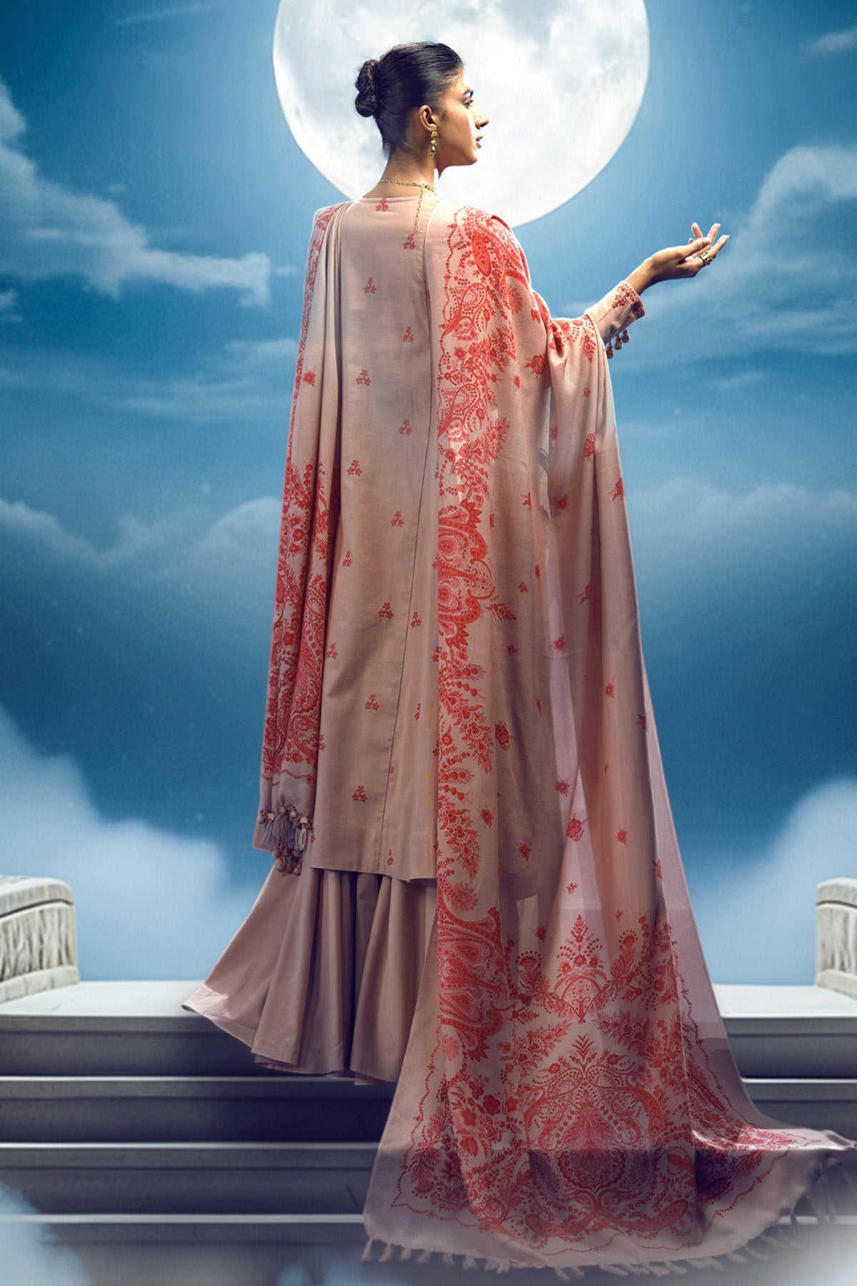 3 Piece - Printed & Embroidered Slub Khaddar Suit - C6413