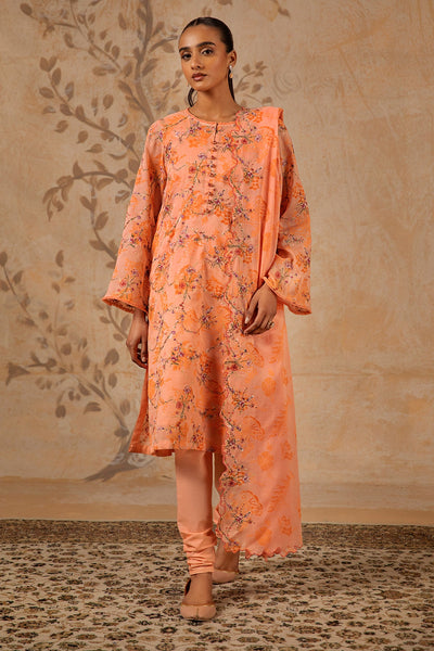 3 Piece - Printed & Embroidered Malmal Suit - MC1613-1 - Shop Now at Kayseria