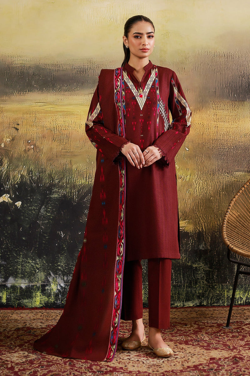 3 Piece - Printed & Embroidered Khaddar Suit - C6389 - Shop Now at Kayseria