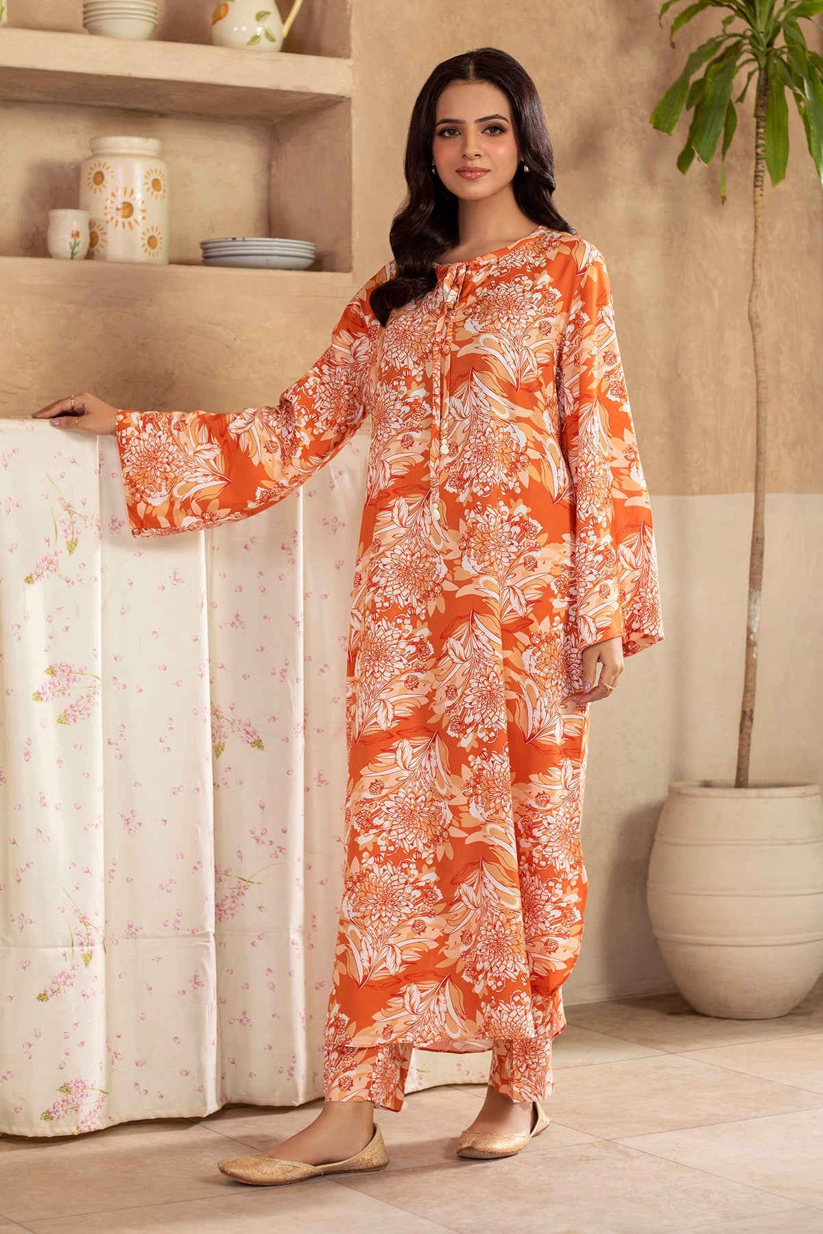 2 Piece - Printed Linen Suit - KPW25-P3806