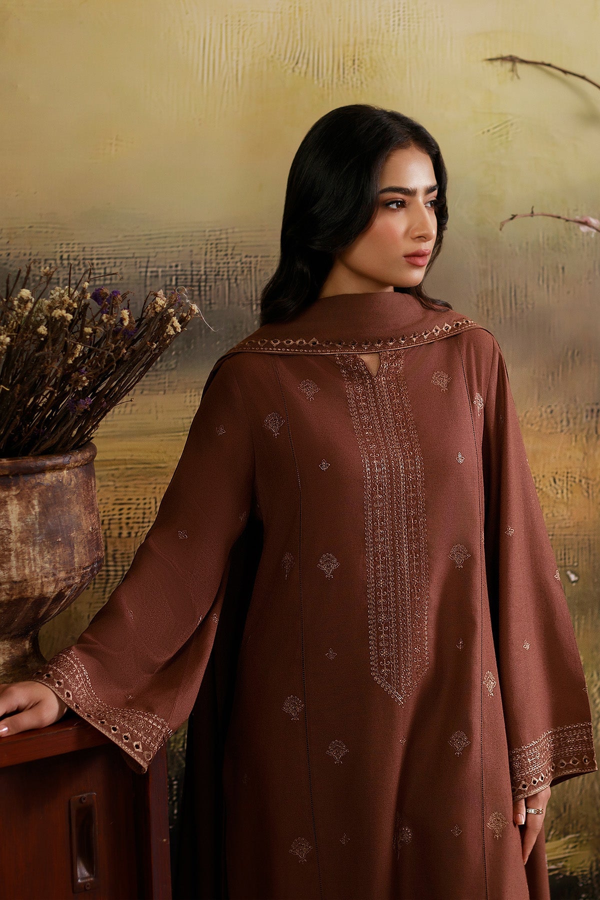 3 Piece - Embroidered Viscose Karandi Suit - C6378 - Shop Now at Kayseria