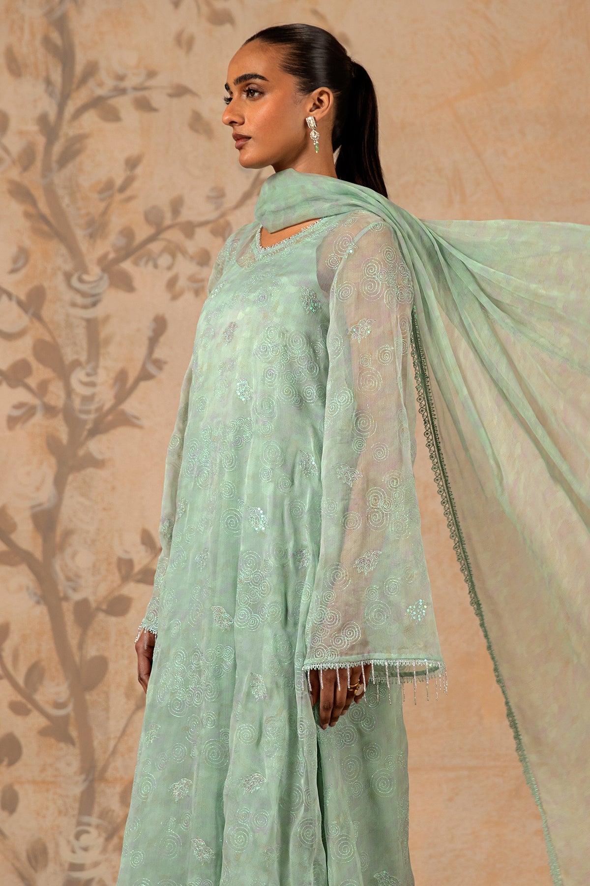 4 Piece - Printed & Embroidered Pure Chiffon Suit - MC1612-1 - Shop Now at Kayseria