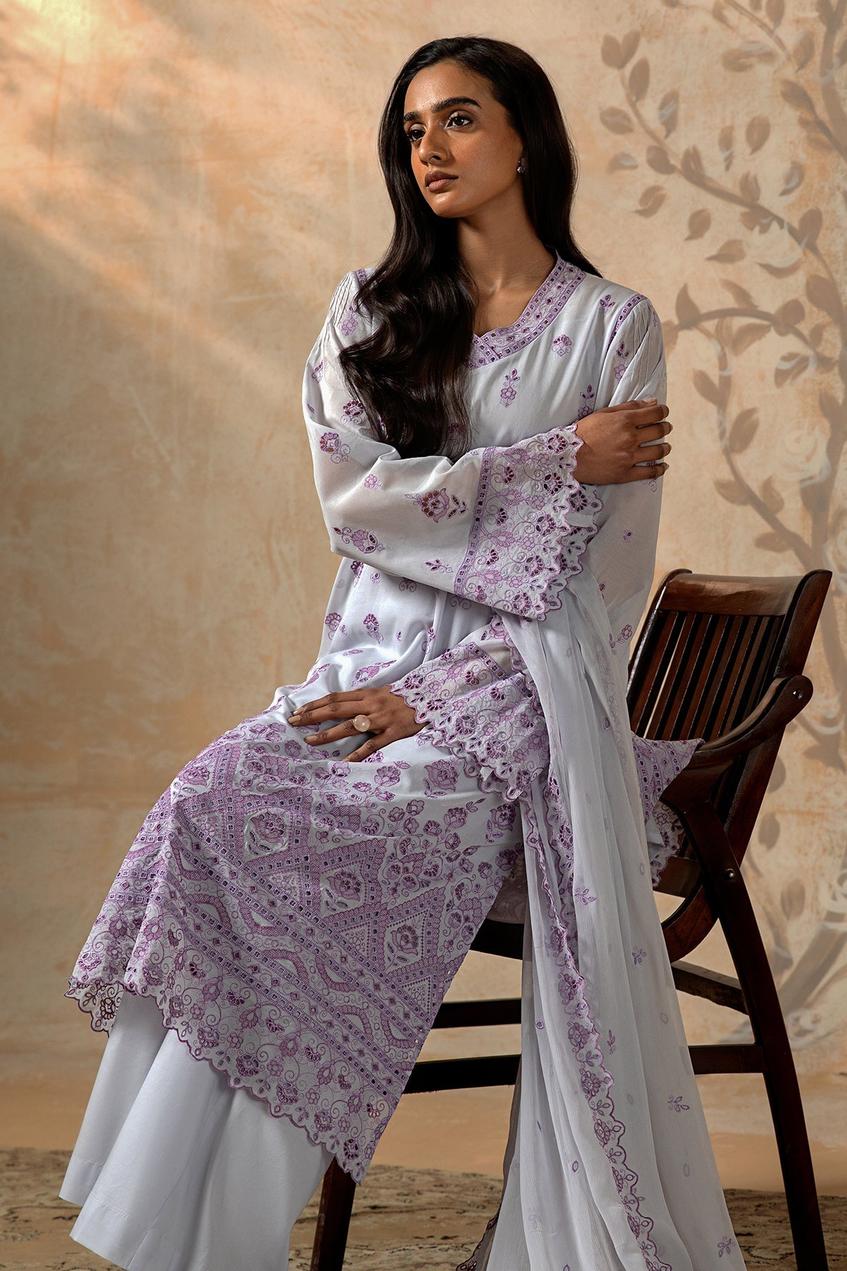 4 Piece - Dyed & Embroidered Pure Voile Suit - MC1607-2 - Shop Now at Kayseria