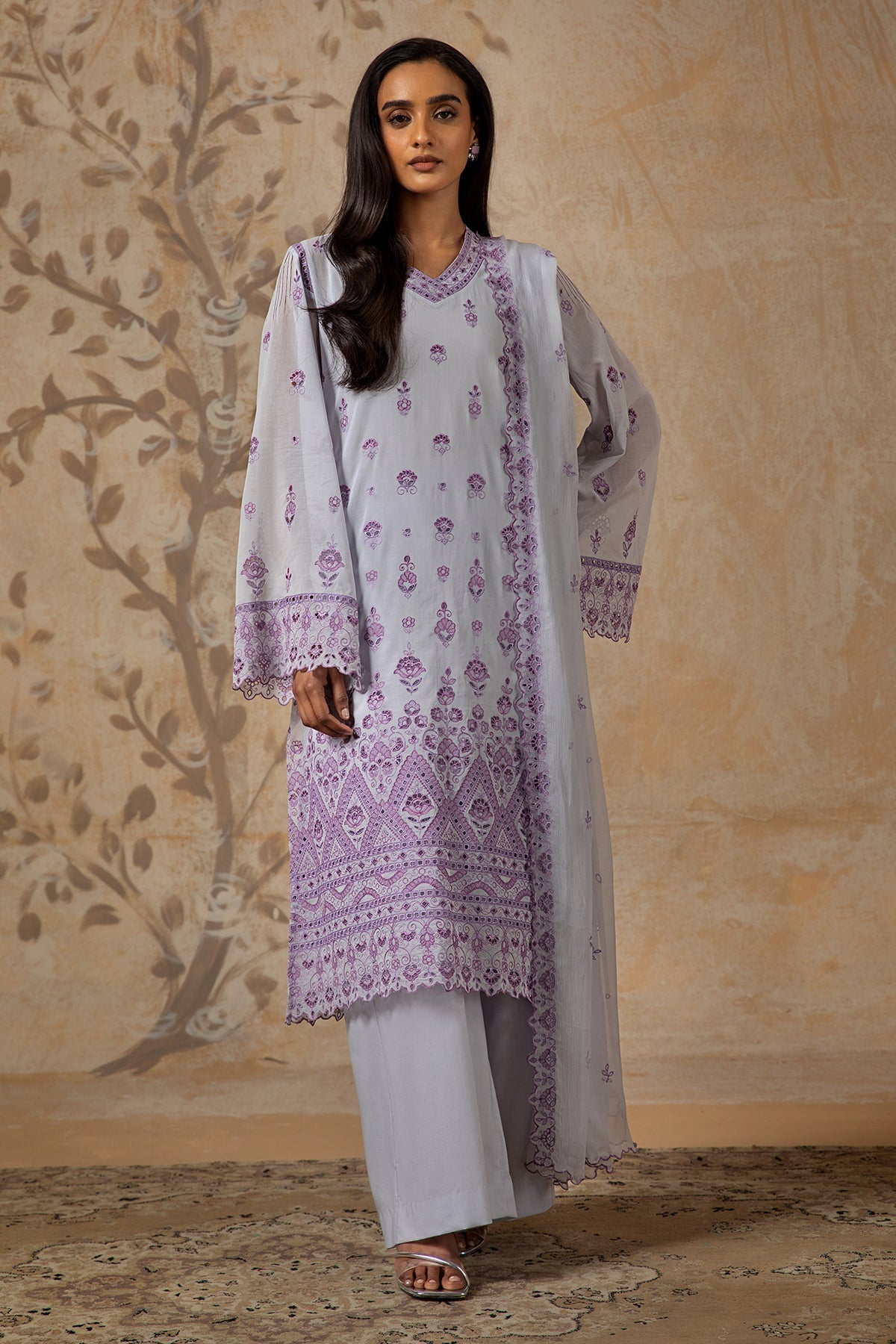 4 Piece - Dyed & Embroidered Pure Voile Suit - MC1607-2 - Shop Now at Kayseria