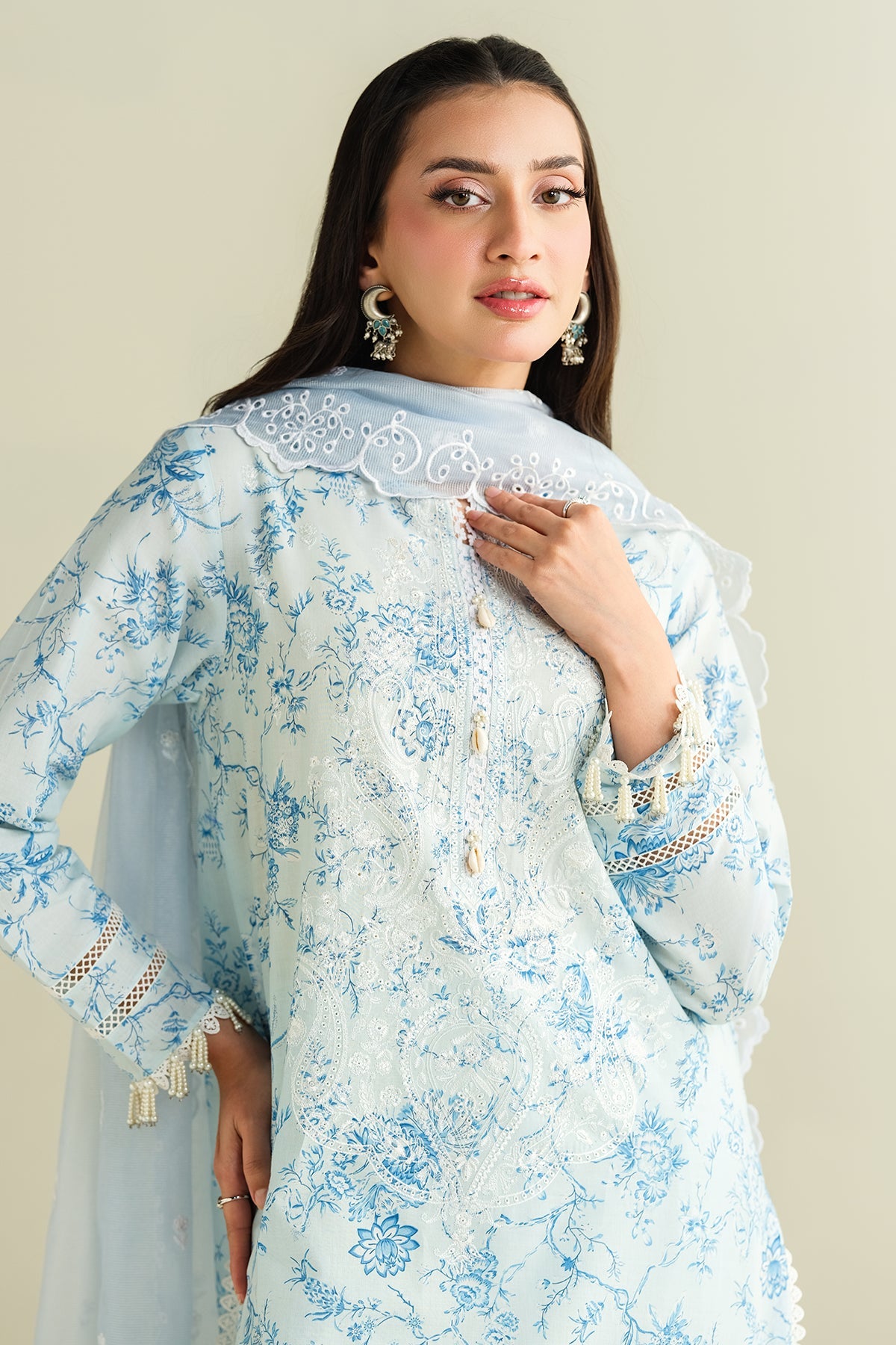 3 Piece - Printed & Embroidered Suit - C6158 - Shop Now at Kayseria