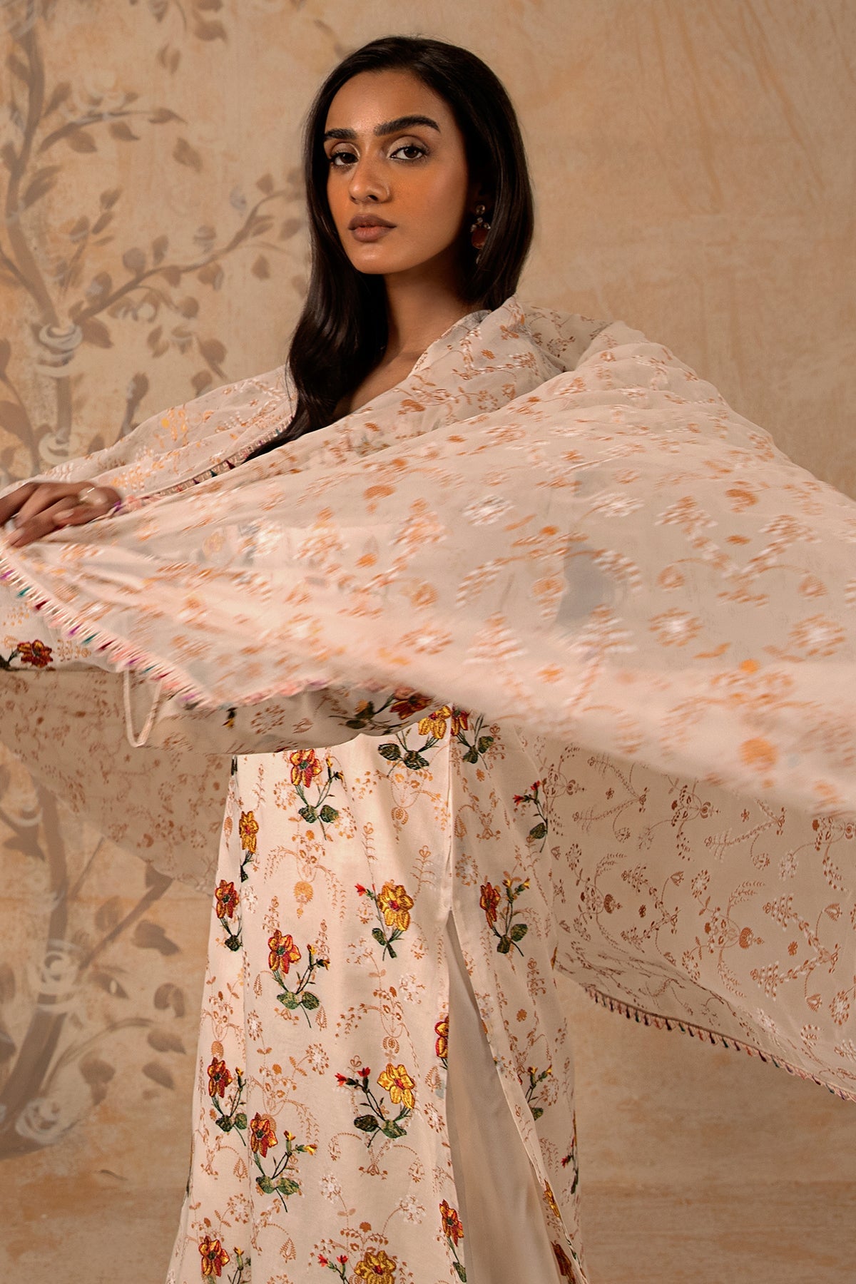 3 Piece - Printed & Embroidered Malmal Suit - MC1234-2 - Shop Now at Kayseria