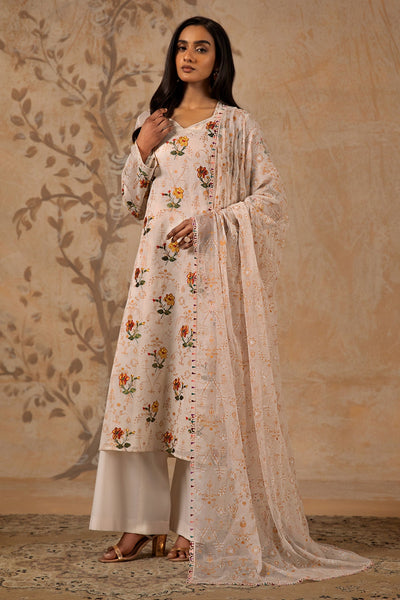 3 Piece - Printed & Embroidered Malmal Suit - MC1234-2 - Shop Now at Kayseria