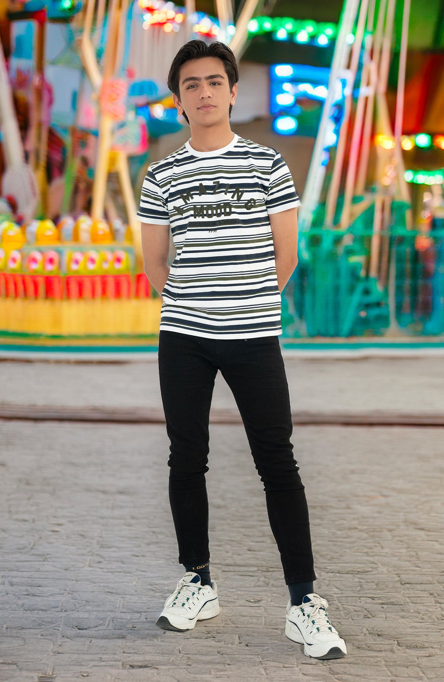 Striped T Shirt With Text Grap