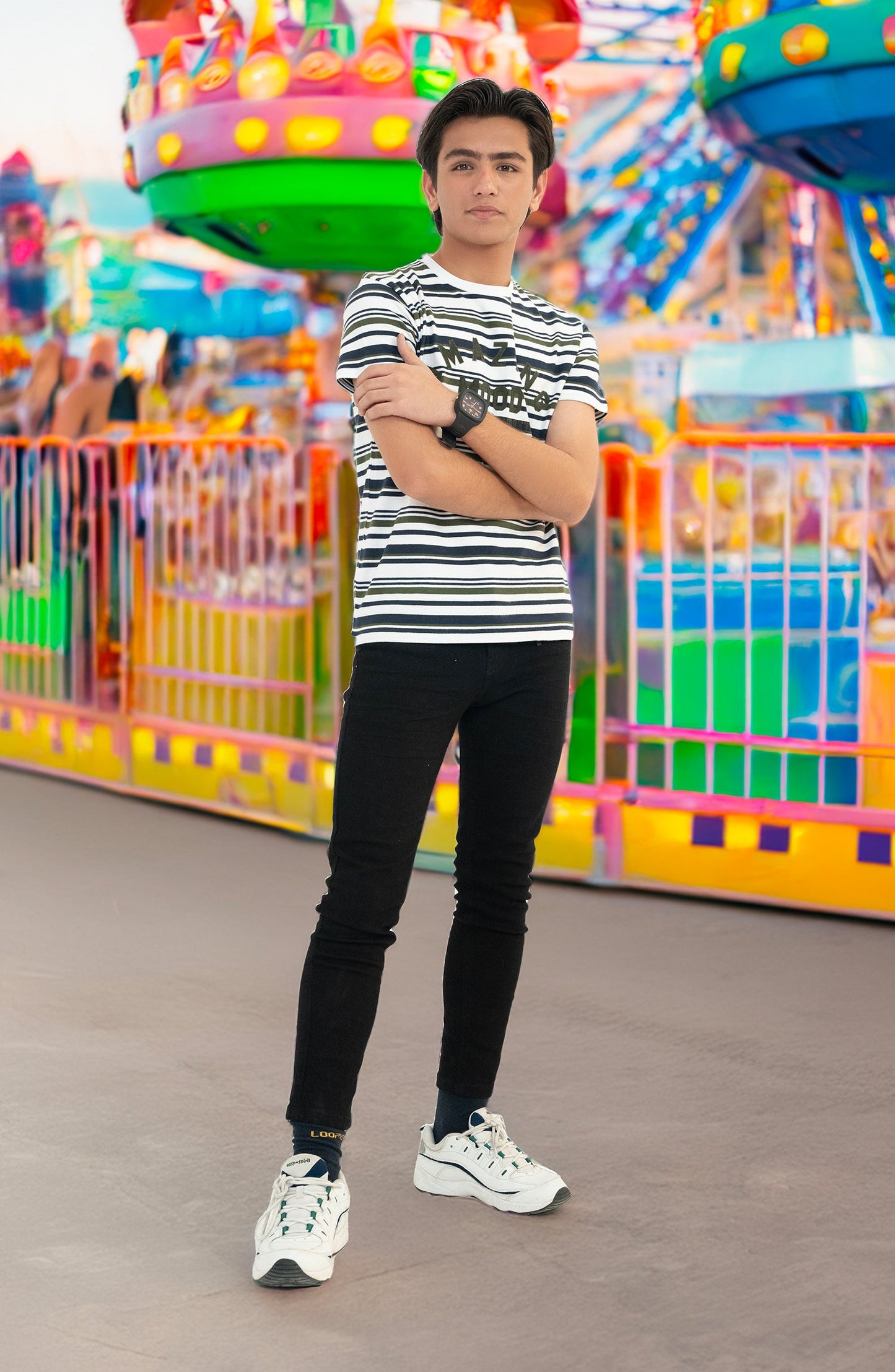 Striped T Shirt With Text Grap