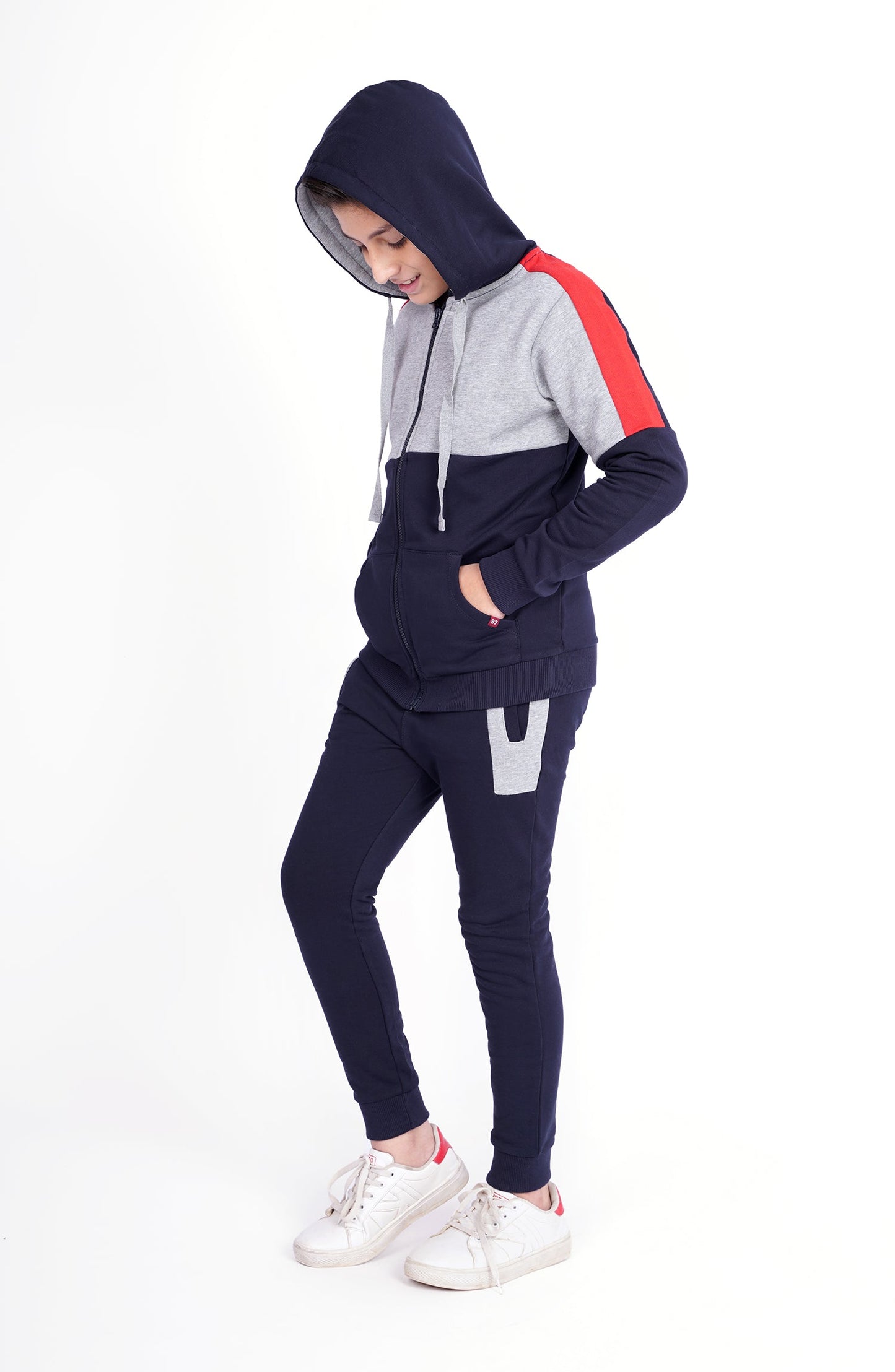 Color Block Zippier Hoodie Suit