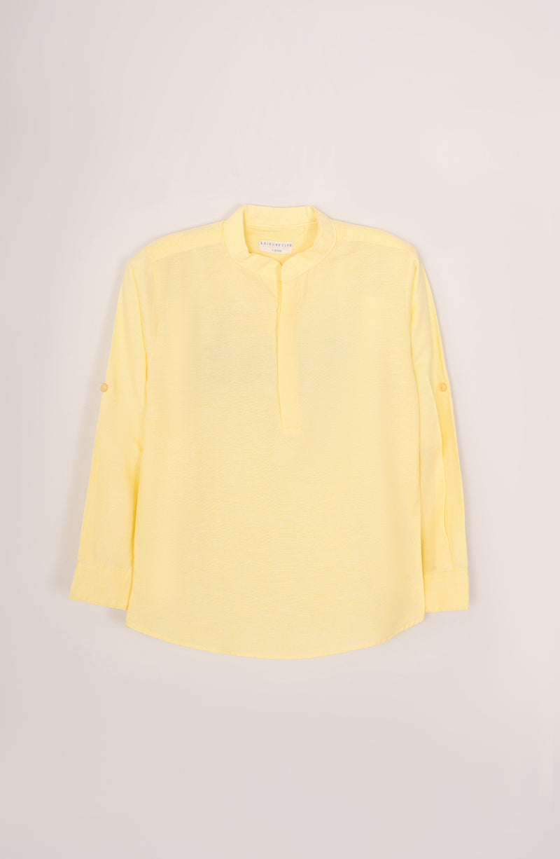 Boys Chambray Ban Collar Shirt - BW714325 - Shop Now at Leisure Club