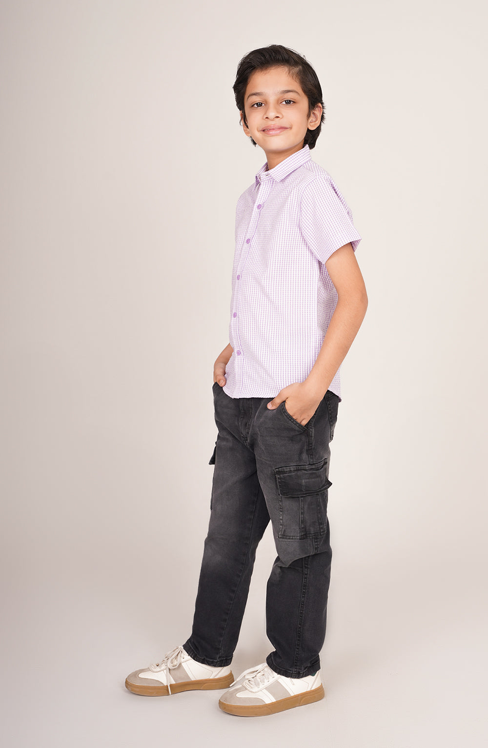 Boys Lilac Checkered Shirt