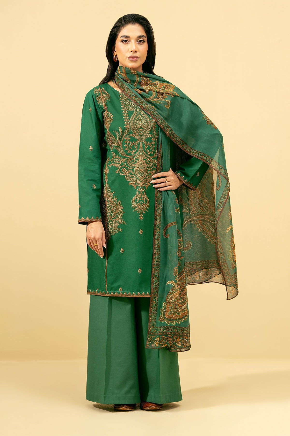 3 Piece - Printed & Embroidered Suit - C5854 - Shop Now at Kayseria
