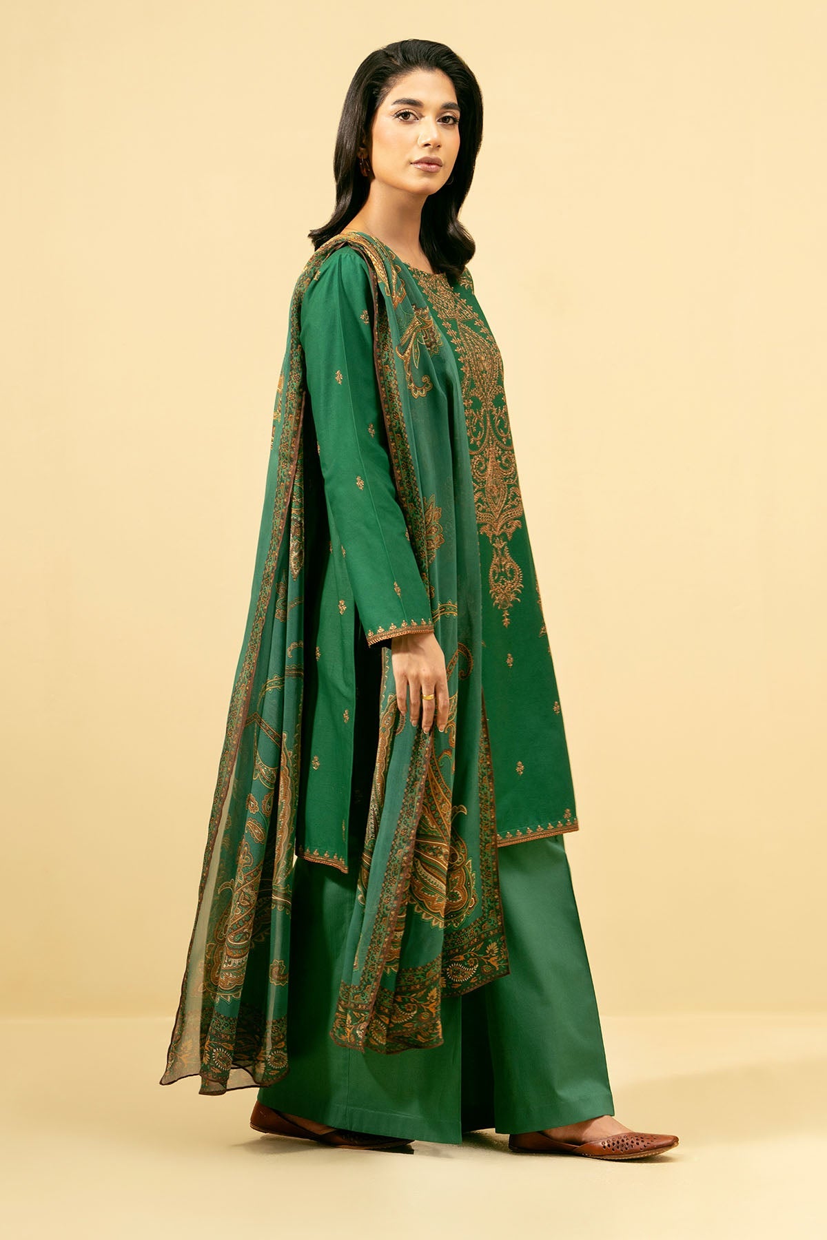 3 Piece - Printed & Embroidered Suit - C5854 - Shop Now at Kayseria