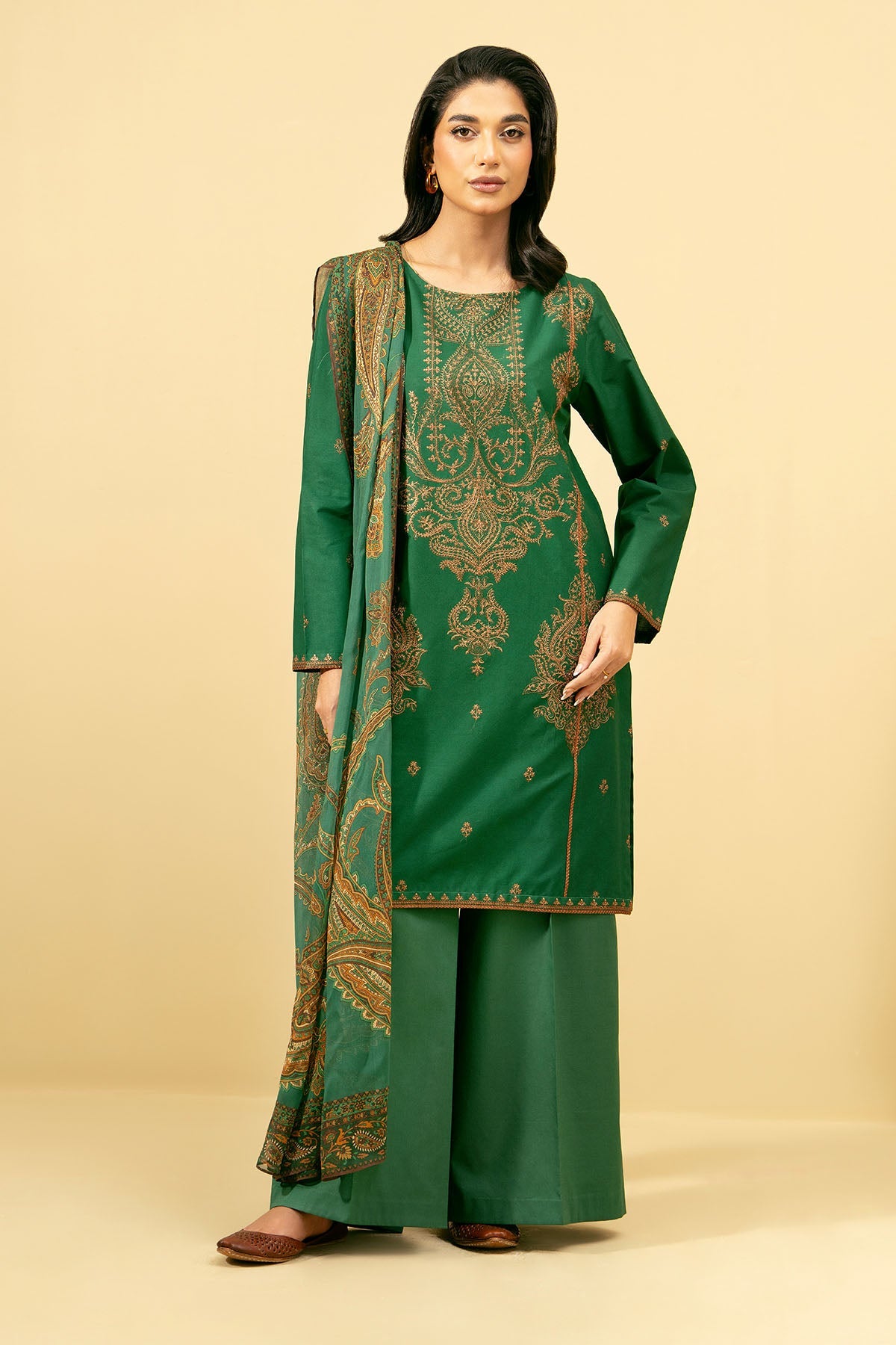 3 Piece - Printed & Embroidered Suit - C5854 - Shop Now at Kayseria