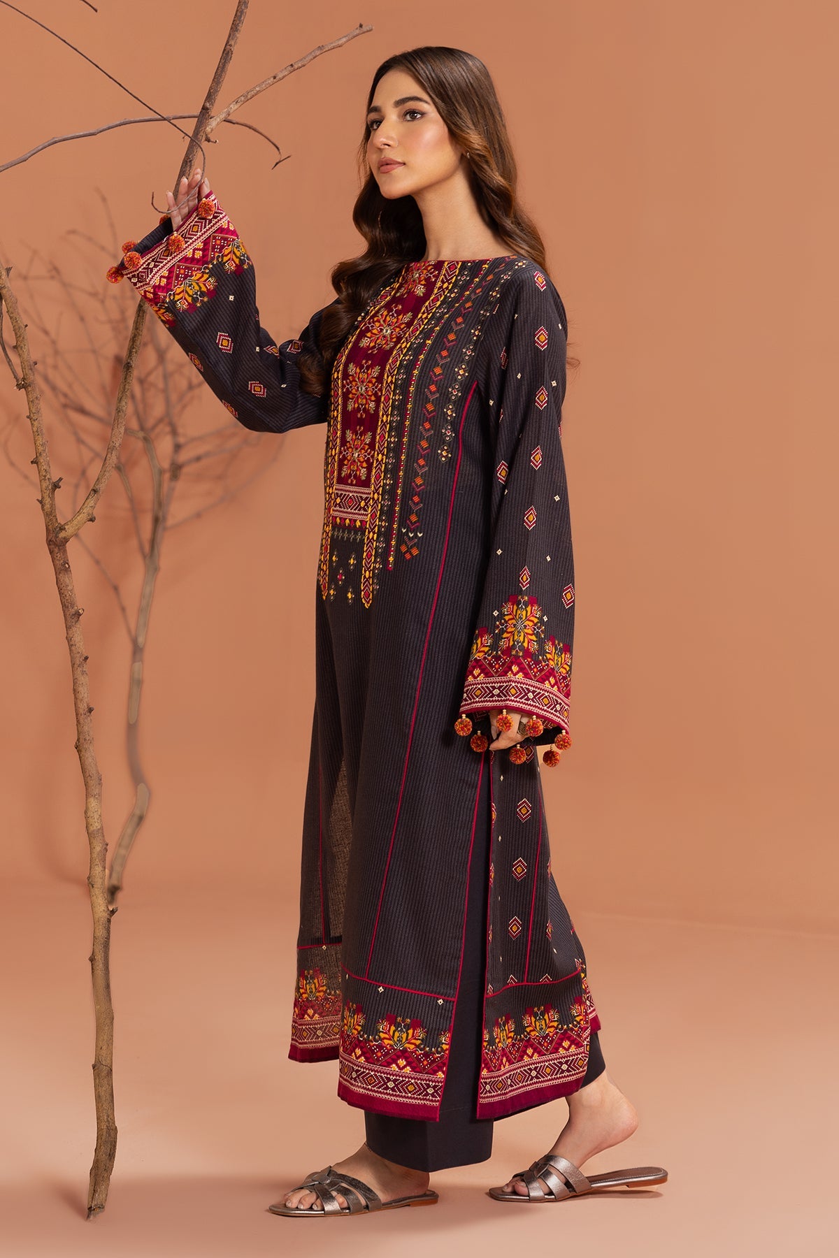 Embellished Khaddar Shirt - Shop Now at Kayseria