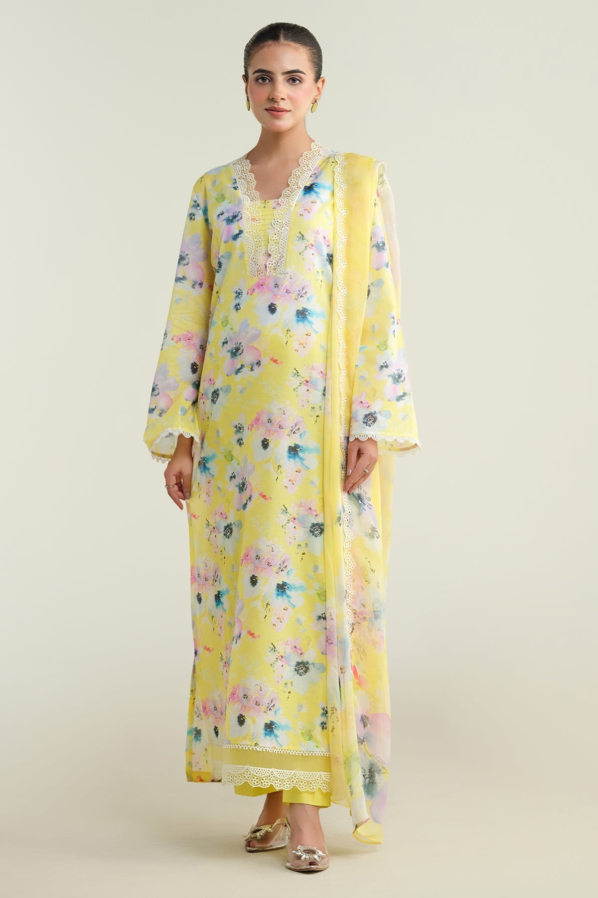 3 Piece - Printed & Embroidered Suit - C6228 - Shop Now at Kayseria