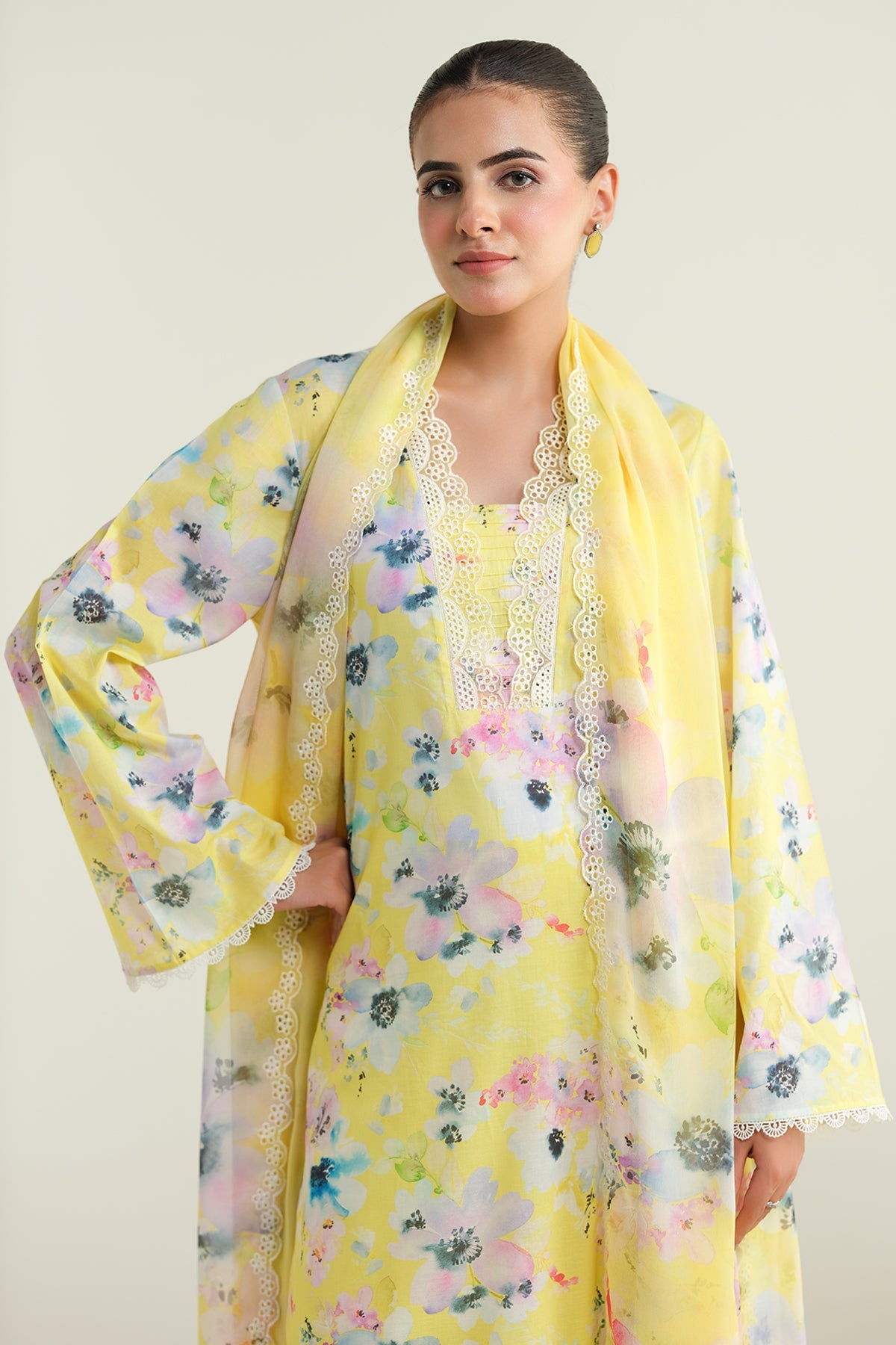 3 Piece - Printed & Embroidered Suit - C6228 - Shop Now at Kayseria
